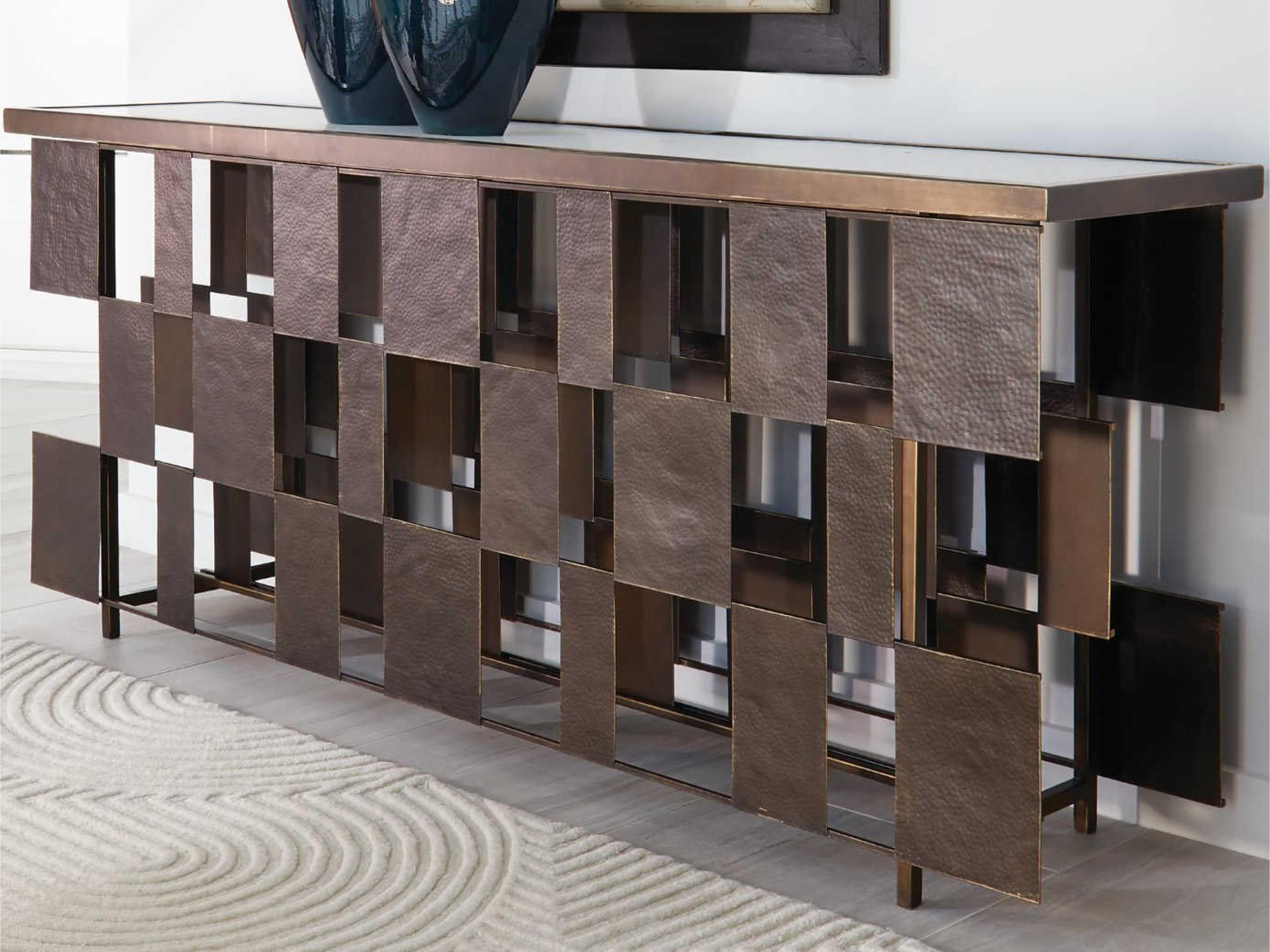 Rectangular Marble Bronze Gold Console Table