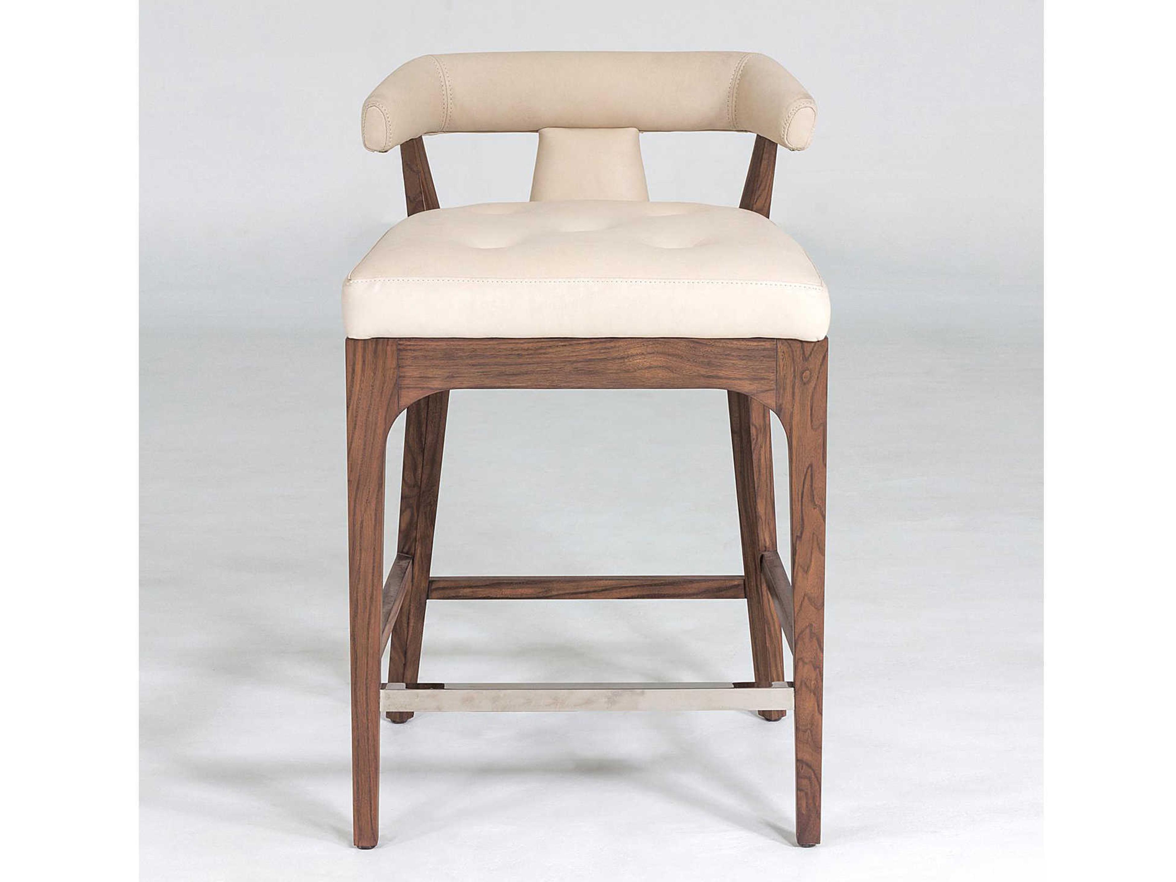 Leather Walnut Wood Ivory Marble Natural Counter Stool