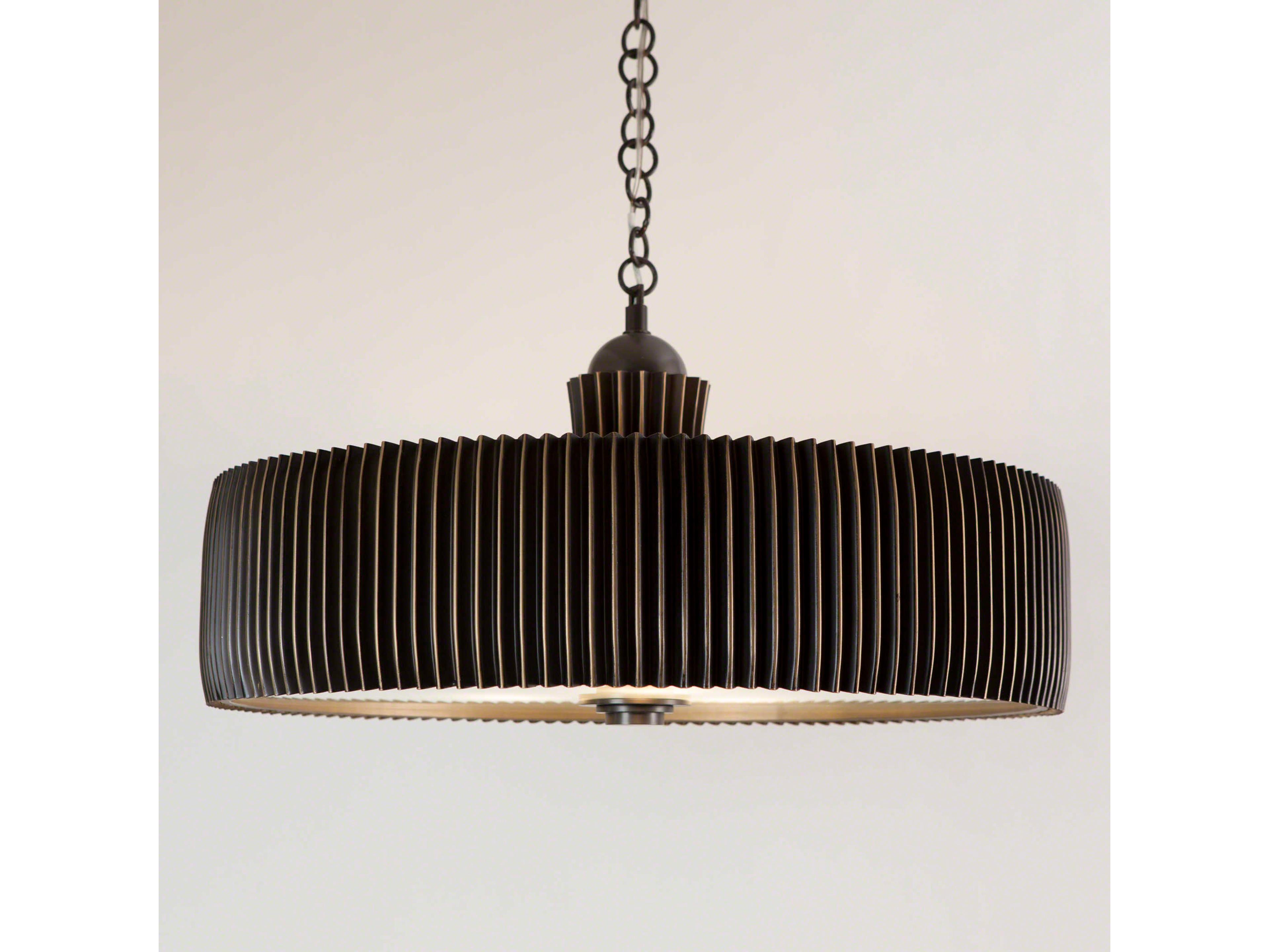 Crimp 3-Light Bronze Glass Drum Pendant