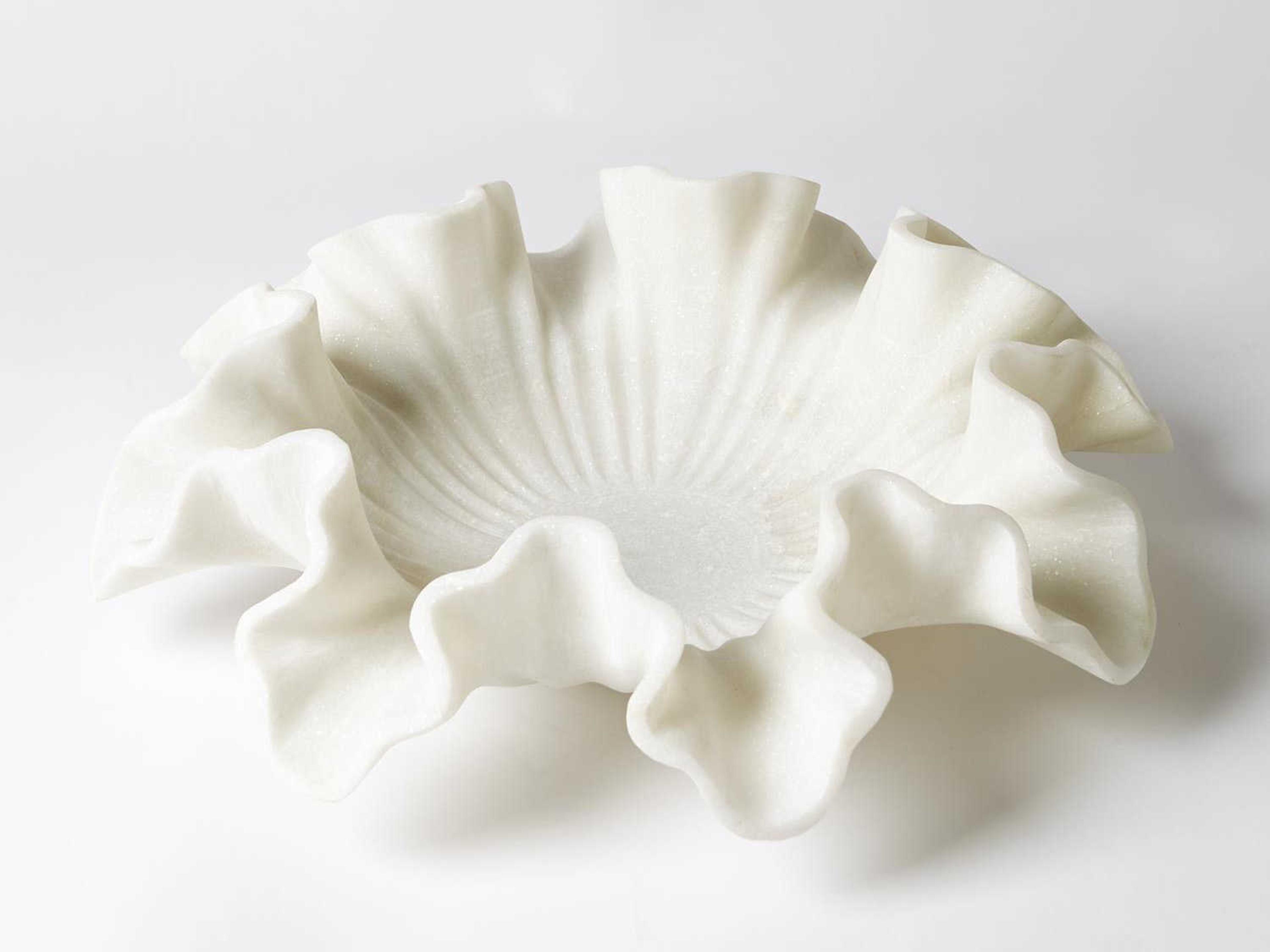 Global Views Marble Ruffle White Large Decorative Bowl