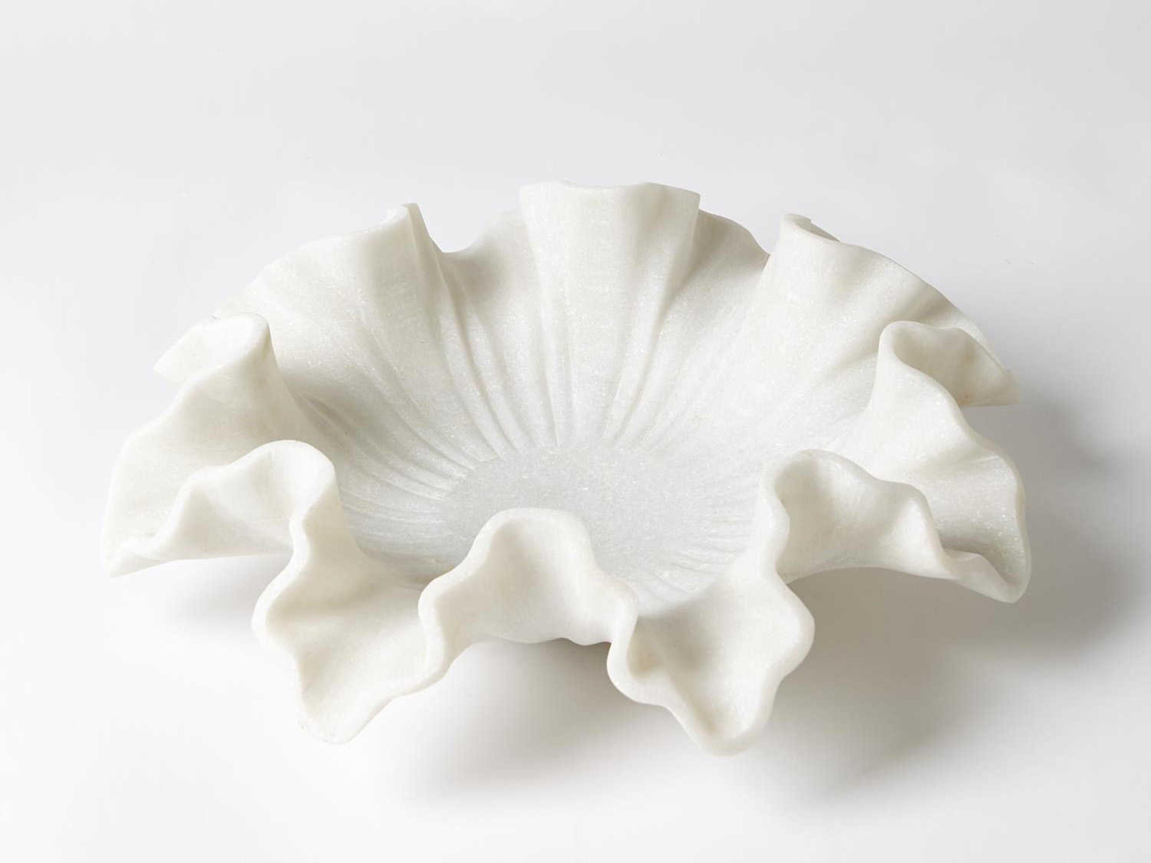 Global Views Marble Ruffle White Medium Decorative Bowl