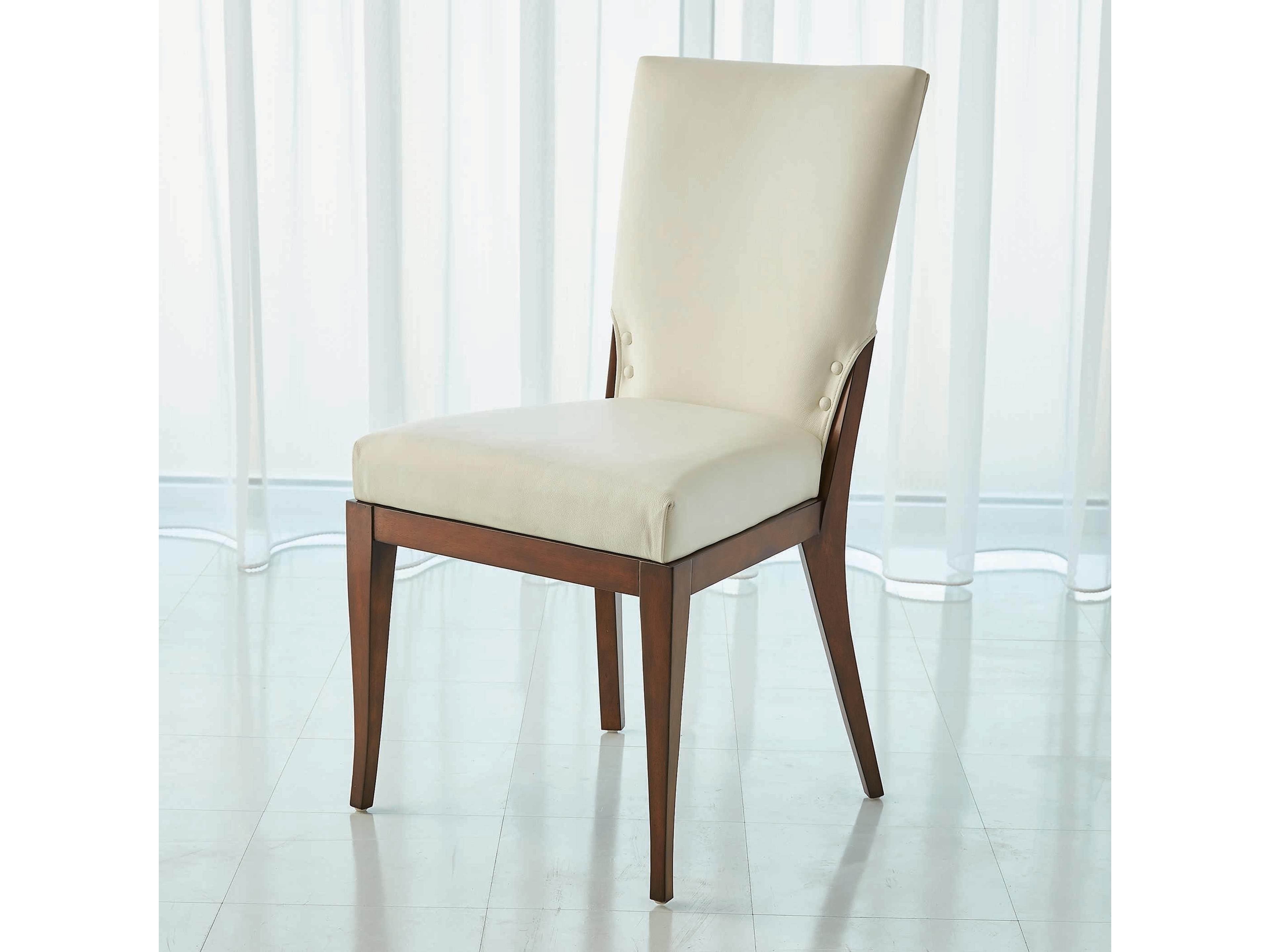 Leather Rubberwood Brown Upholstered Side Dining Chair