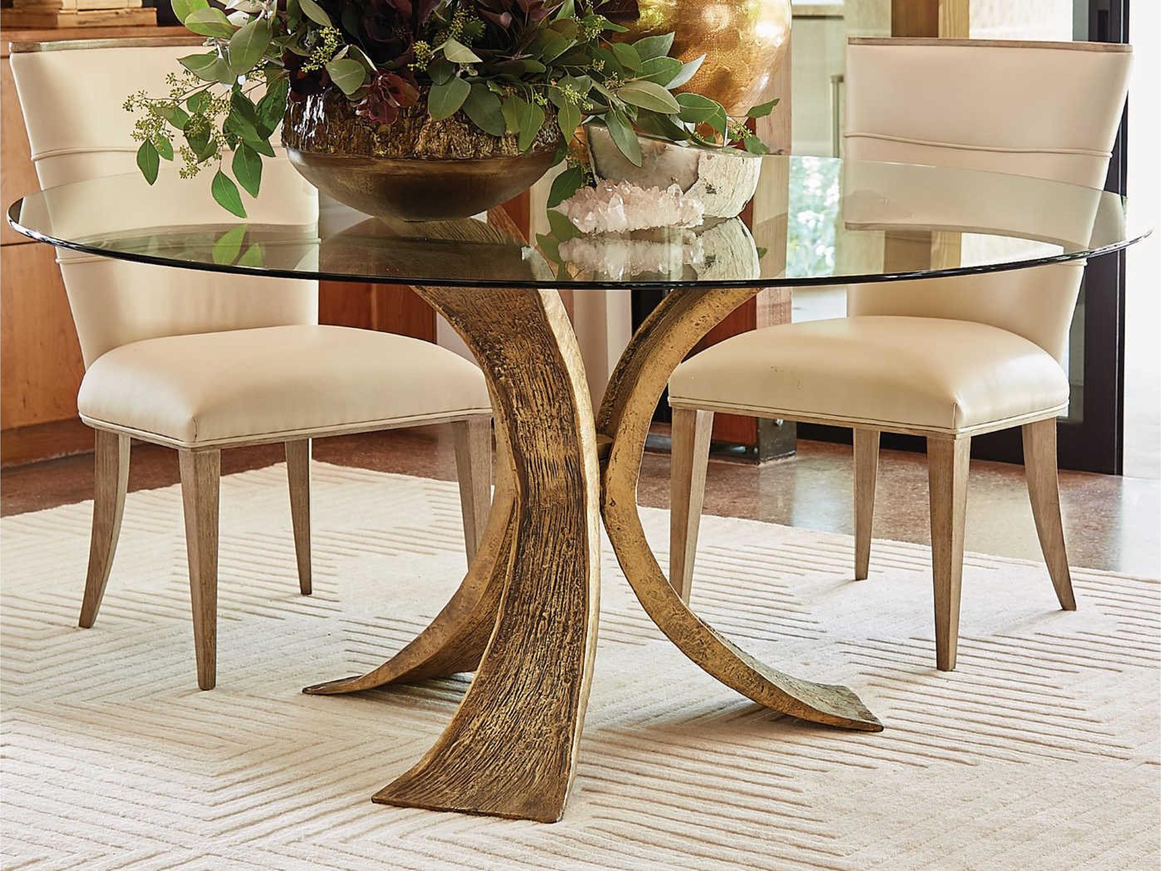 Round Glass Antique Gold Bronze Dining Table