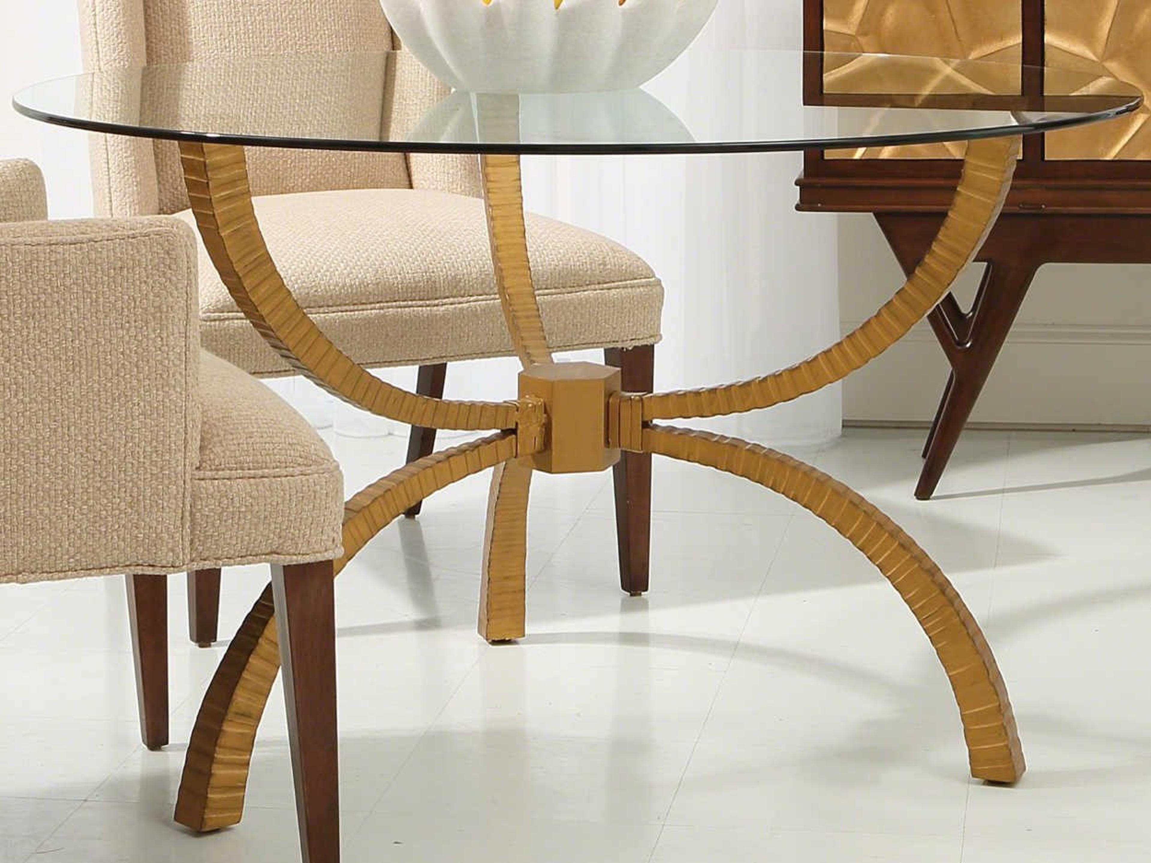 Global Views Round Glass Antique Gold Dining Table