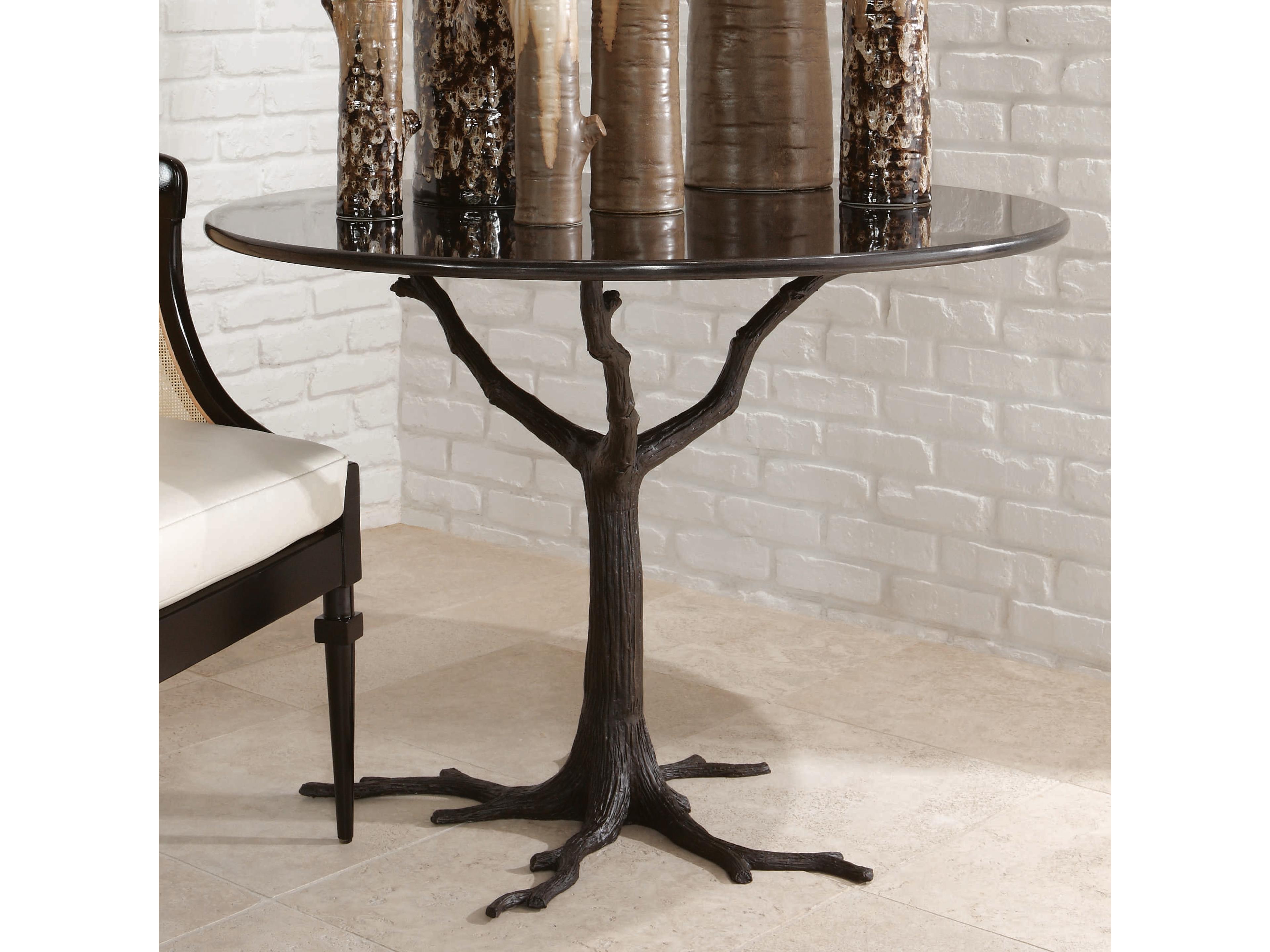 Round Granite Black Powder Coat Dining Table