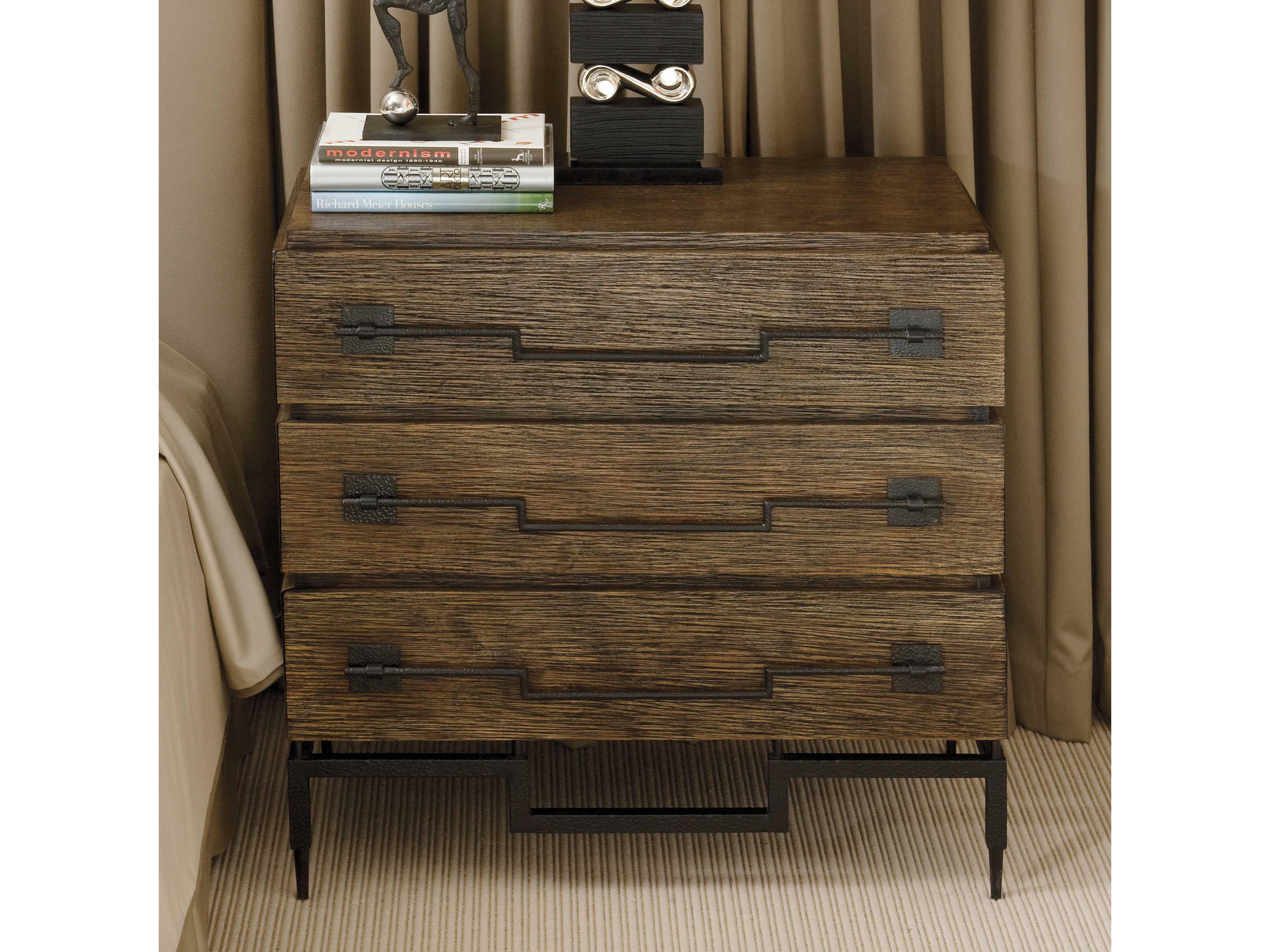 3-Drawers Black Mango Wood Chest Nightstand