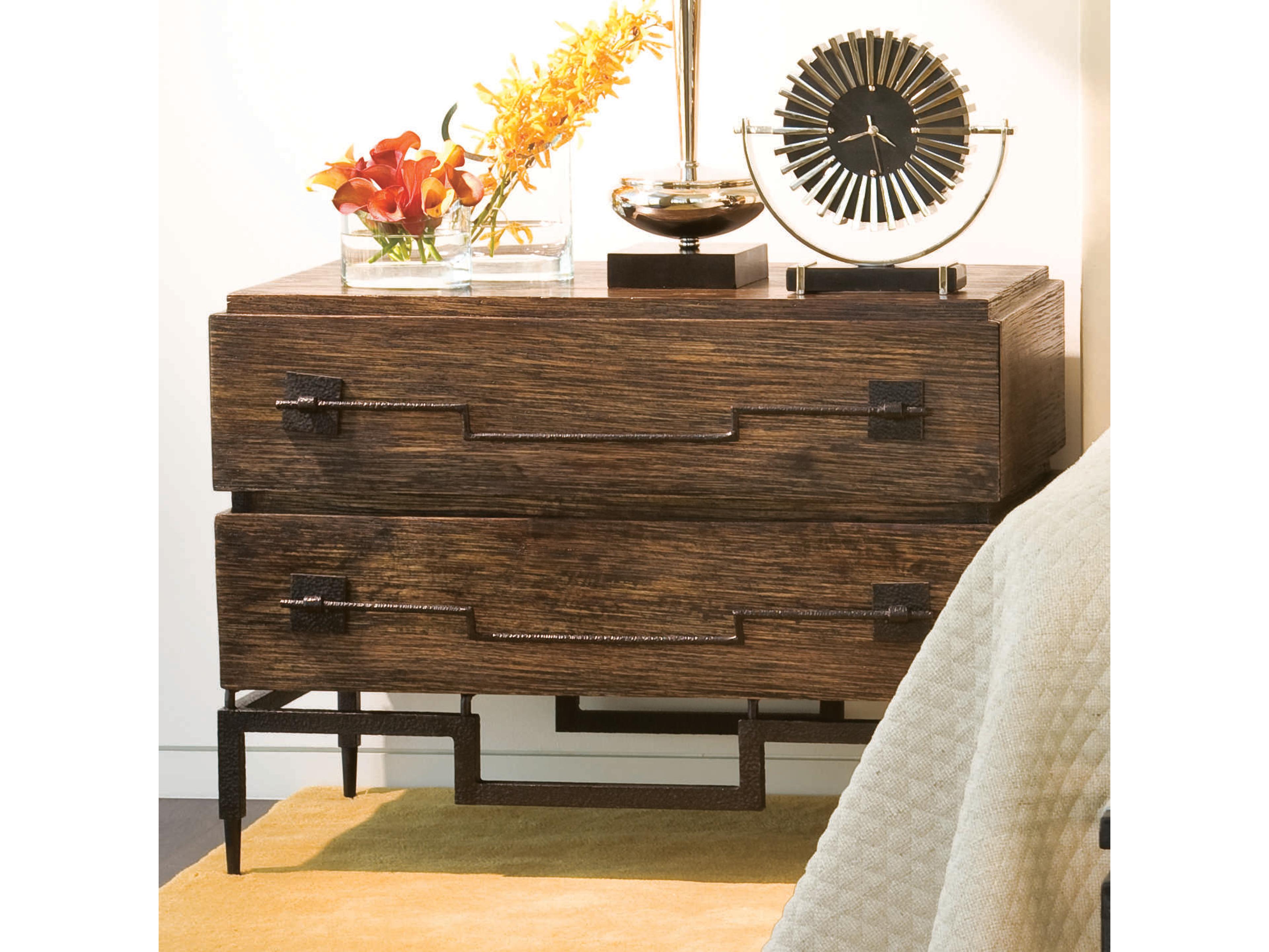 2-Drawers Black Mango Wood Chest Nightstand