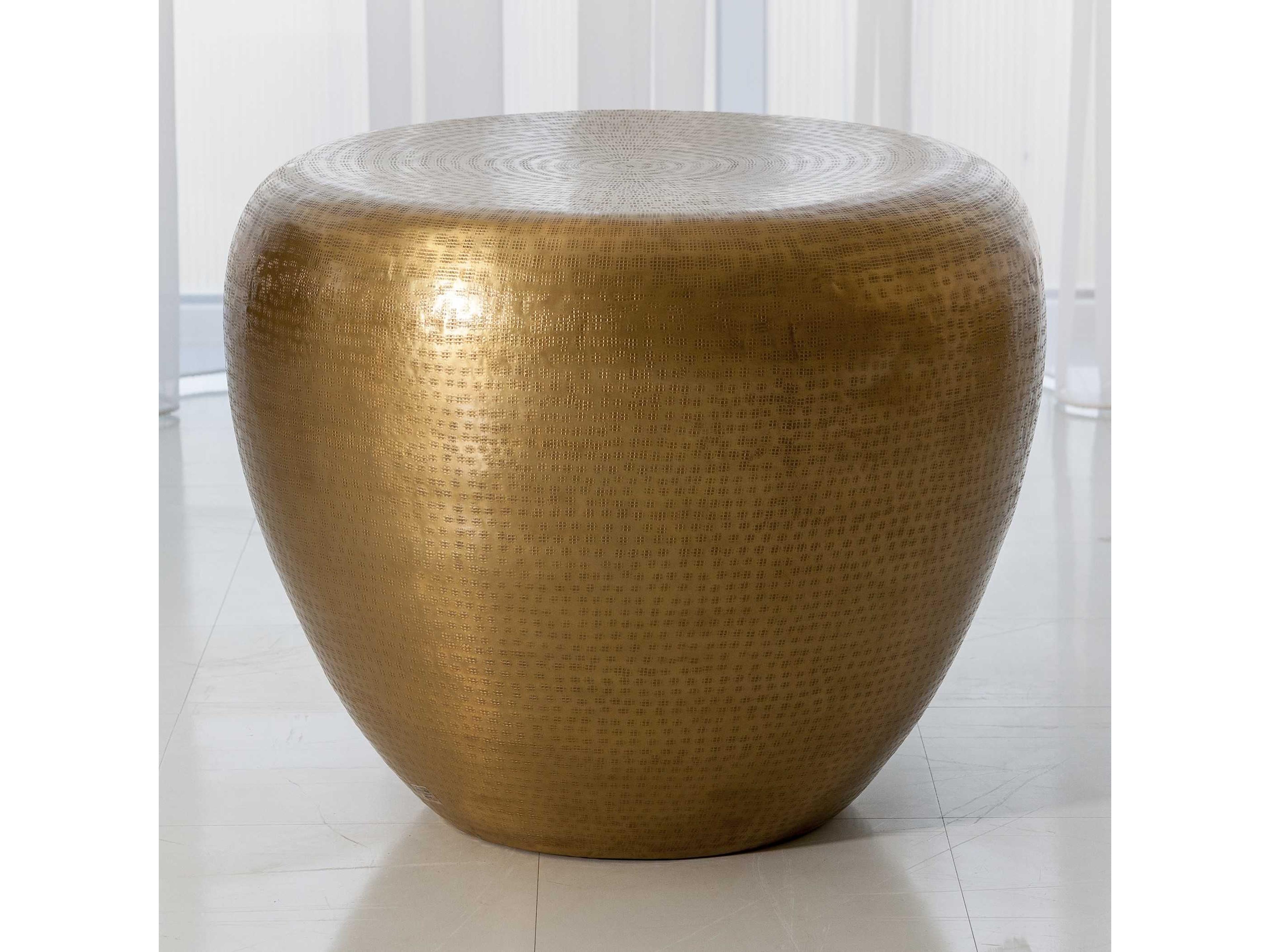 Round Metal Antique Brass End Table