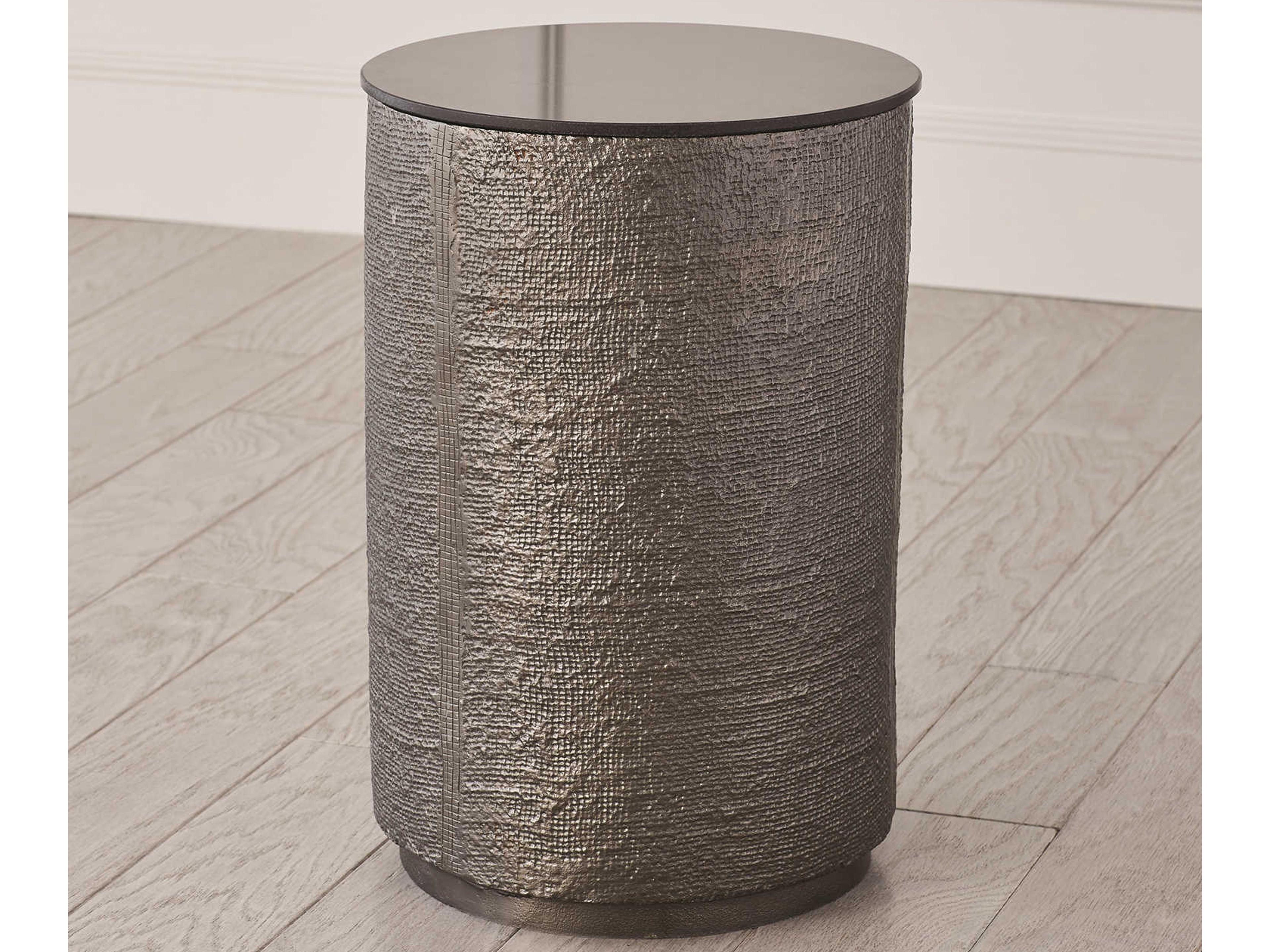 Global Views Round Granite Black Nickel End Table