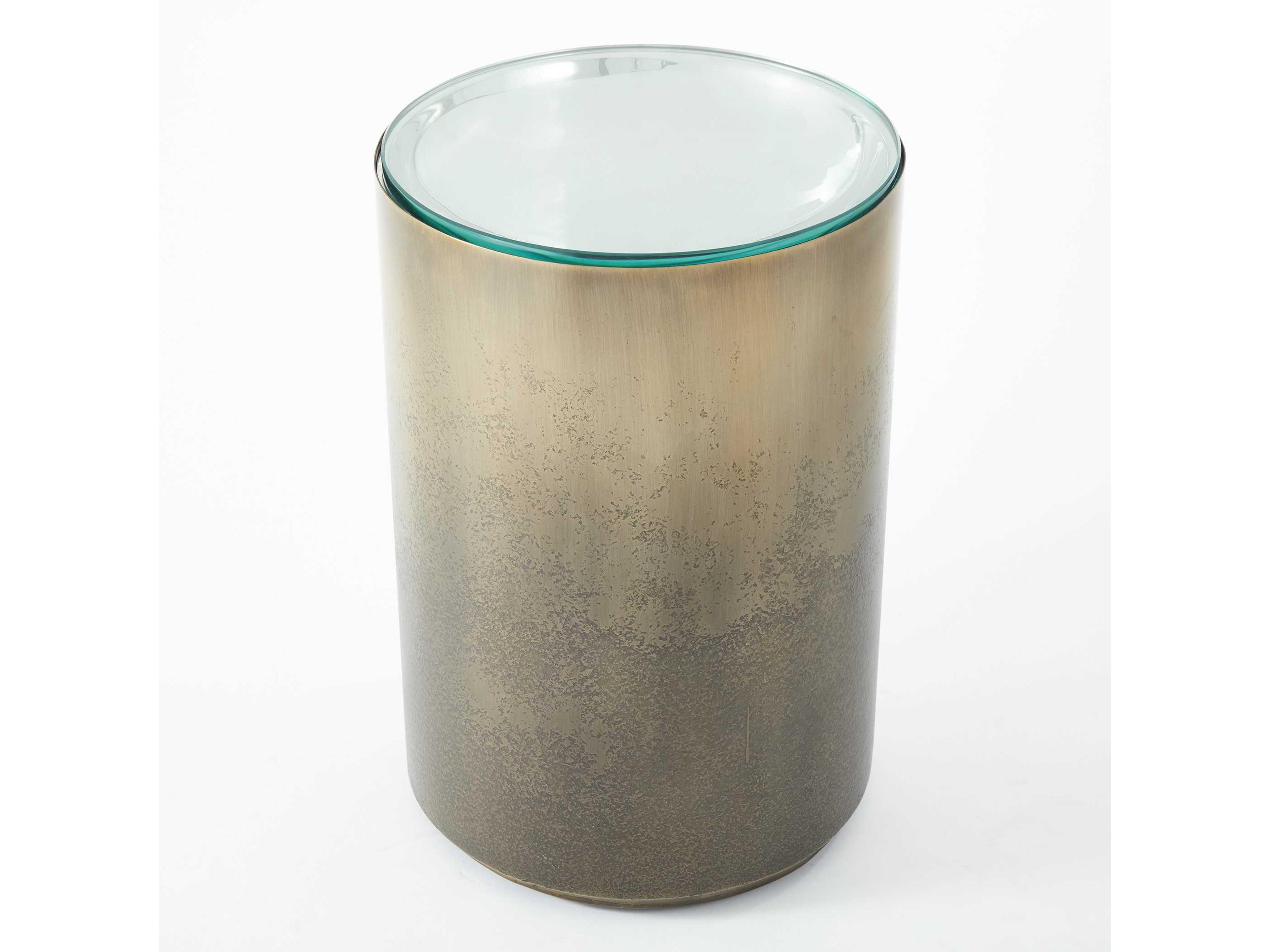 Round Glass Copper Bronze Satin Lacquer End Table