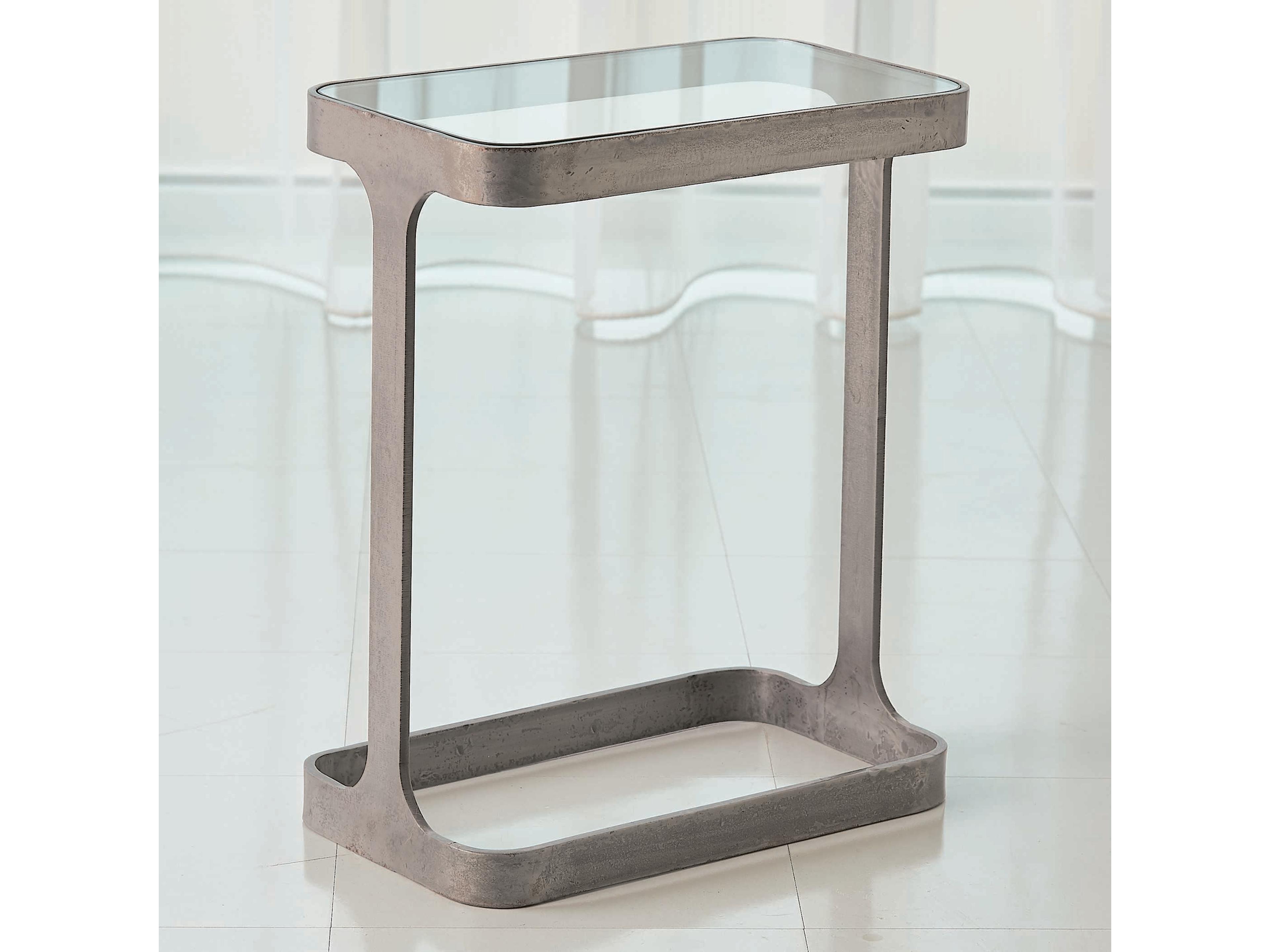 Global Views Rectangular Glass Natural Iron End Table