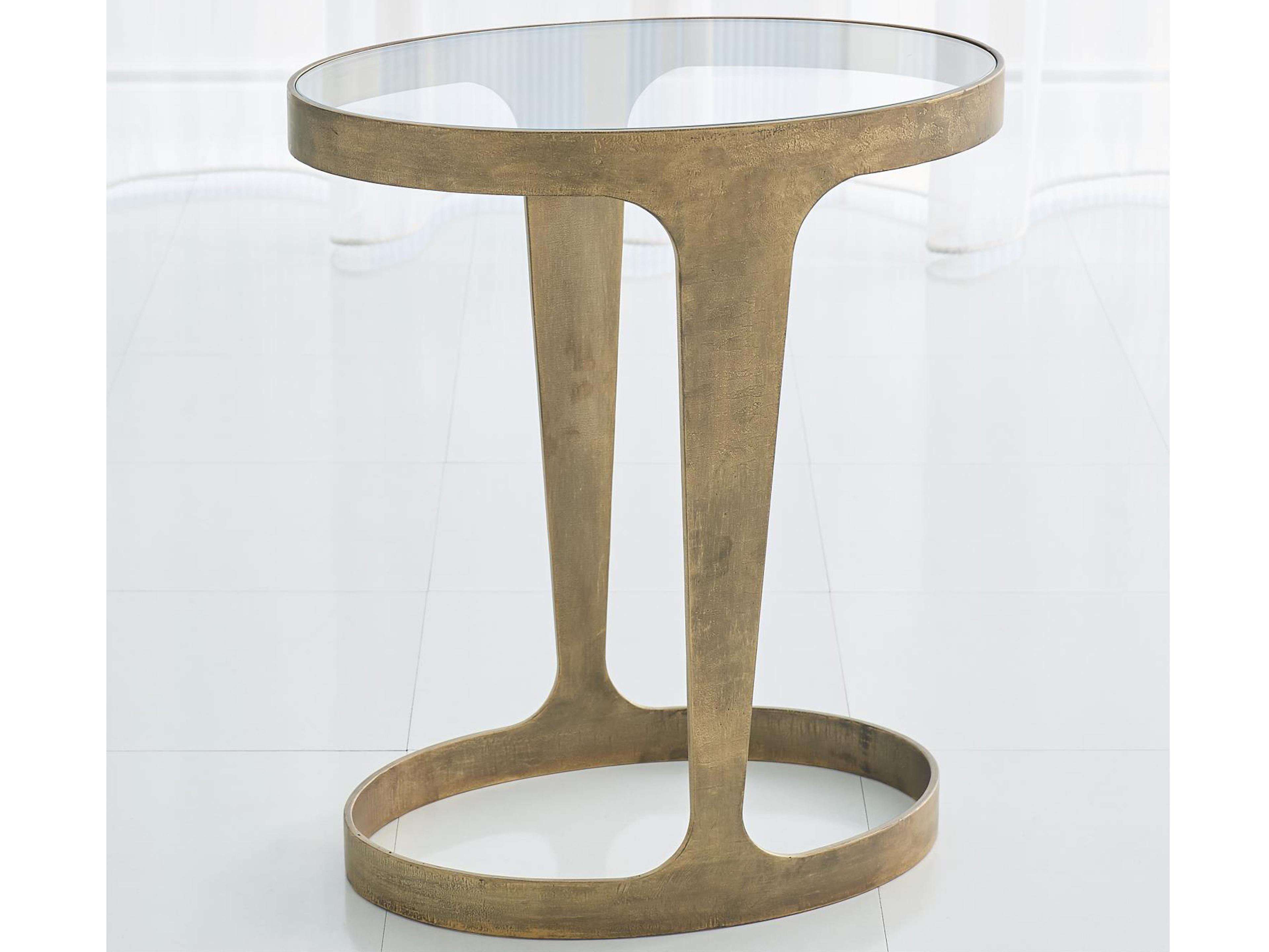 Oval Glass Antique Gold End Table