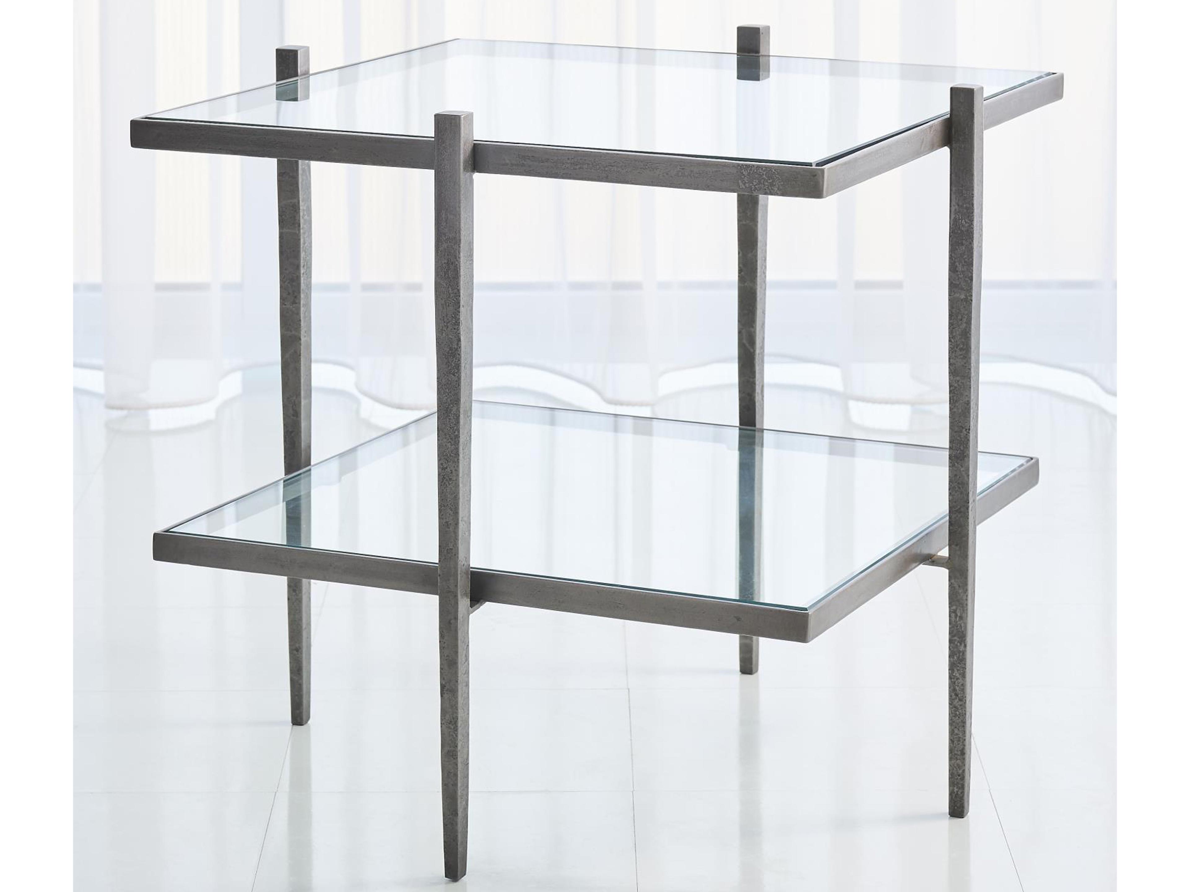 Global Views Square Glass Natural Iron End Table