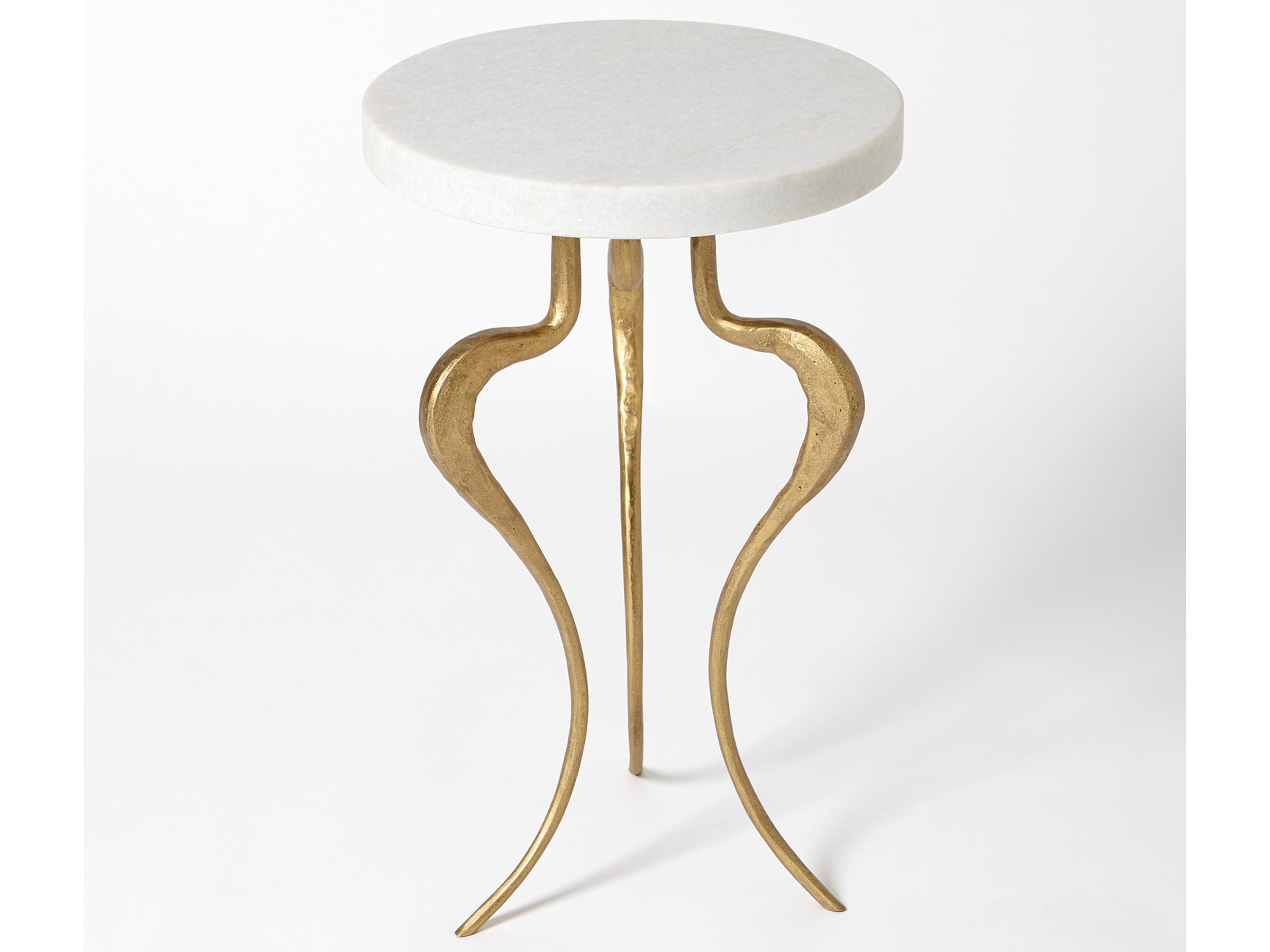Round Marble Antique Gold End Table