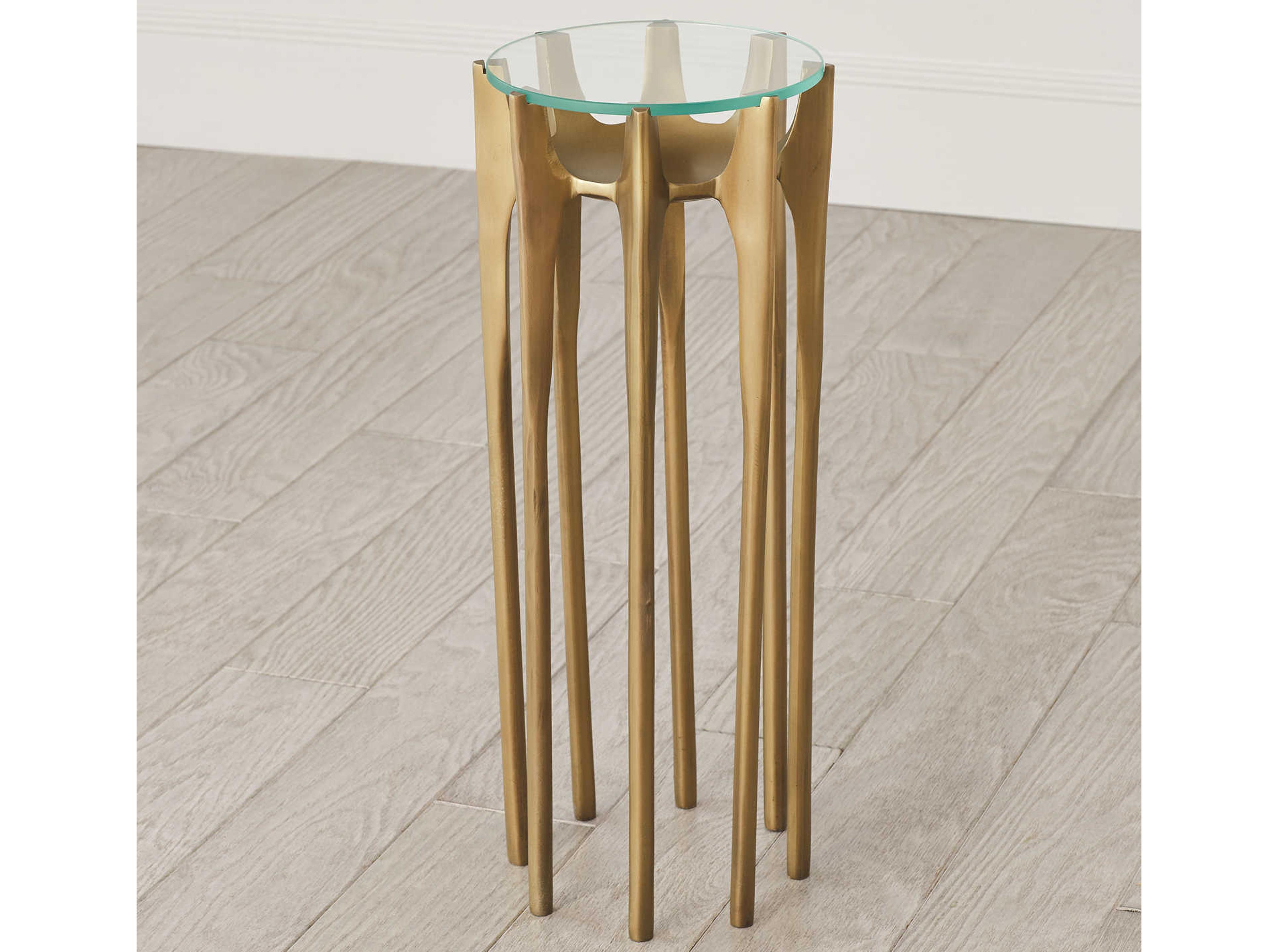 Global Views 9" Round Glass Antique Brass End Table