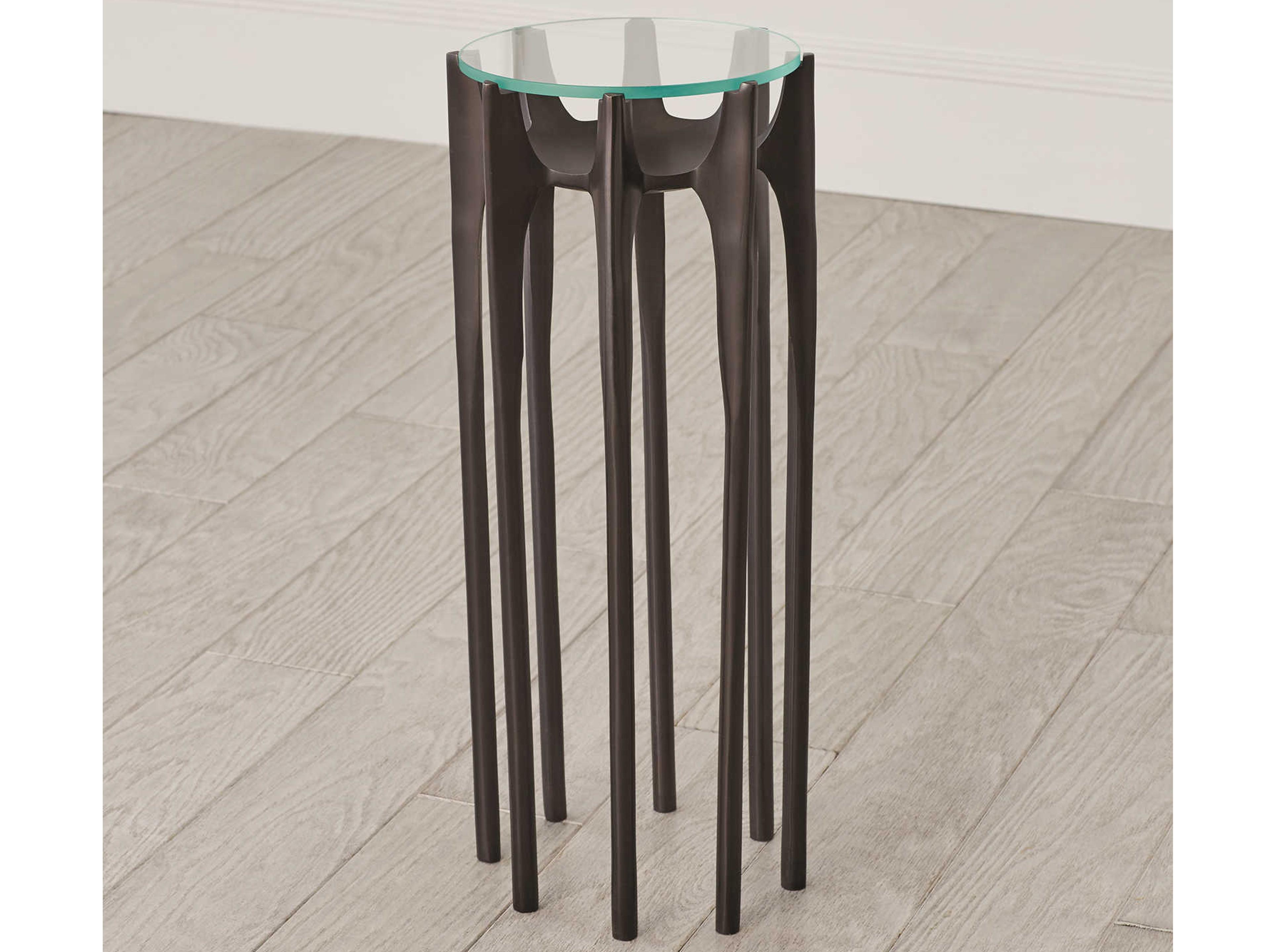 Global Views 9" Round Glass Oil Rubbed Bronze End Table