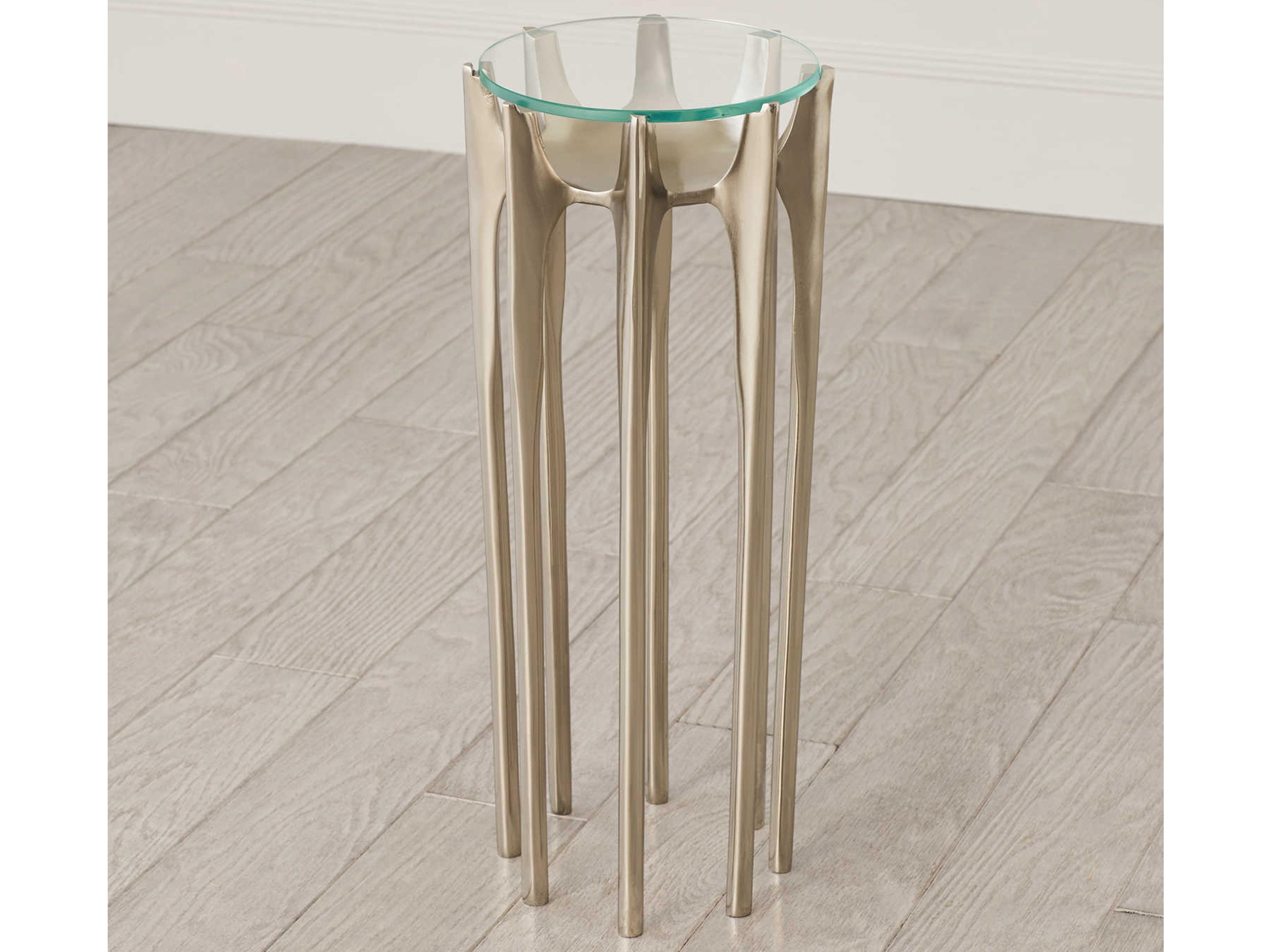 Global Views 9" Round Glass Antique Nickel End Table