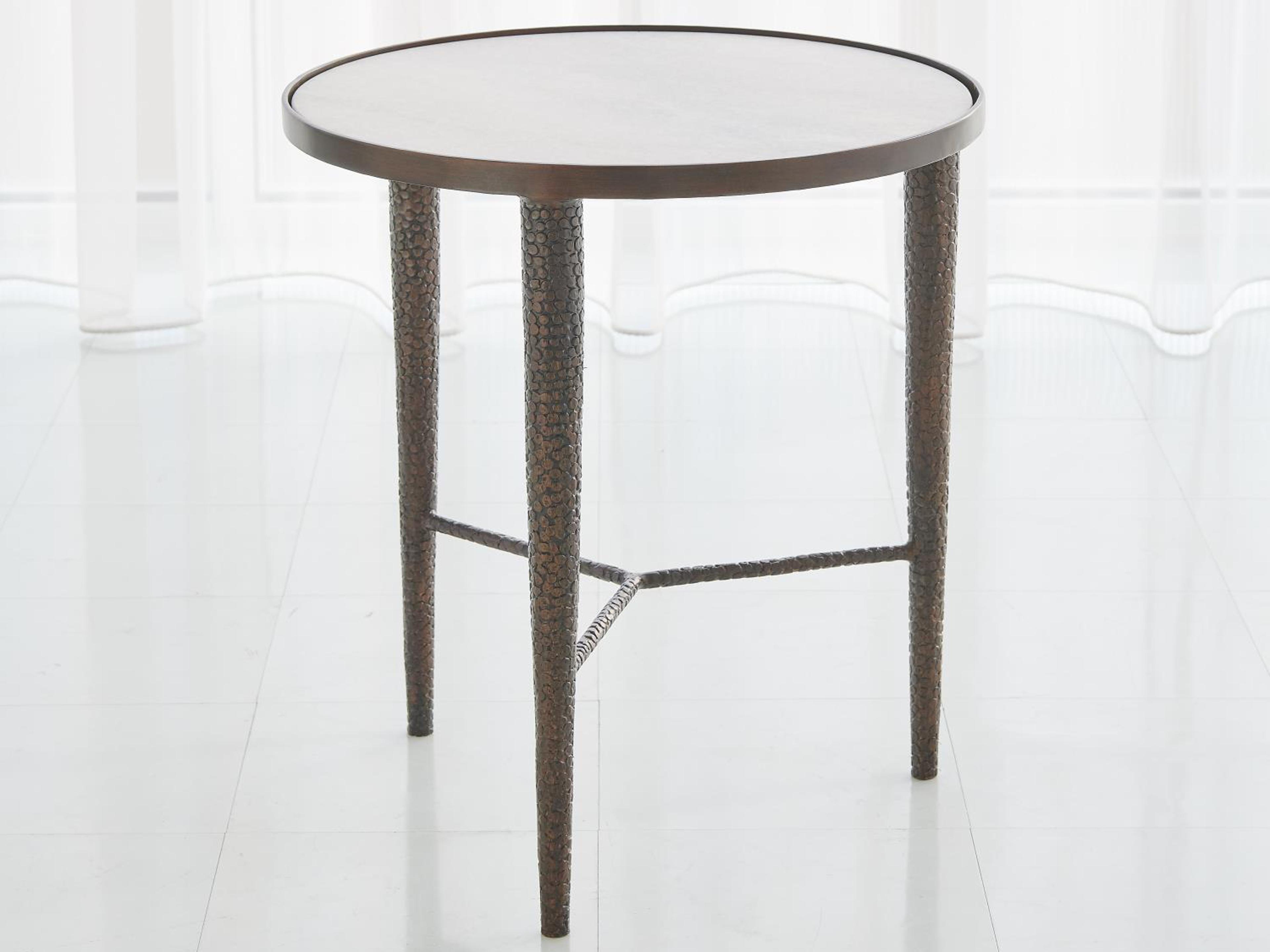 Round Marble Antique Brass End Table
