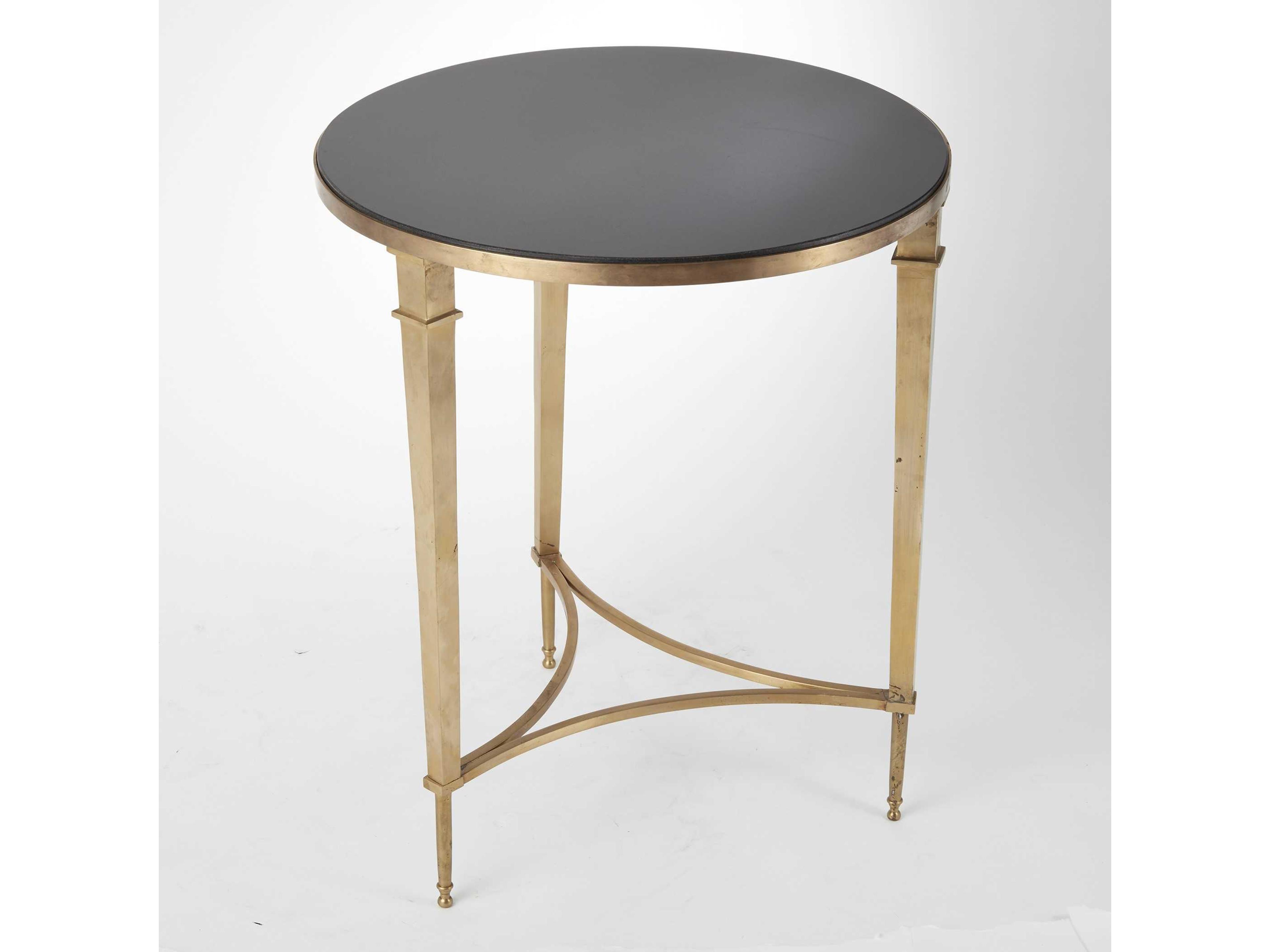 Round Granite Brass End Table