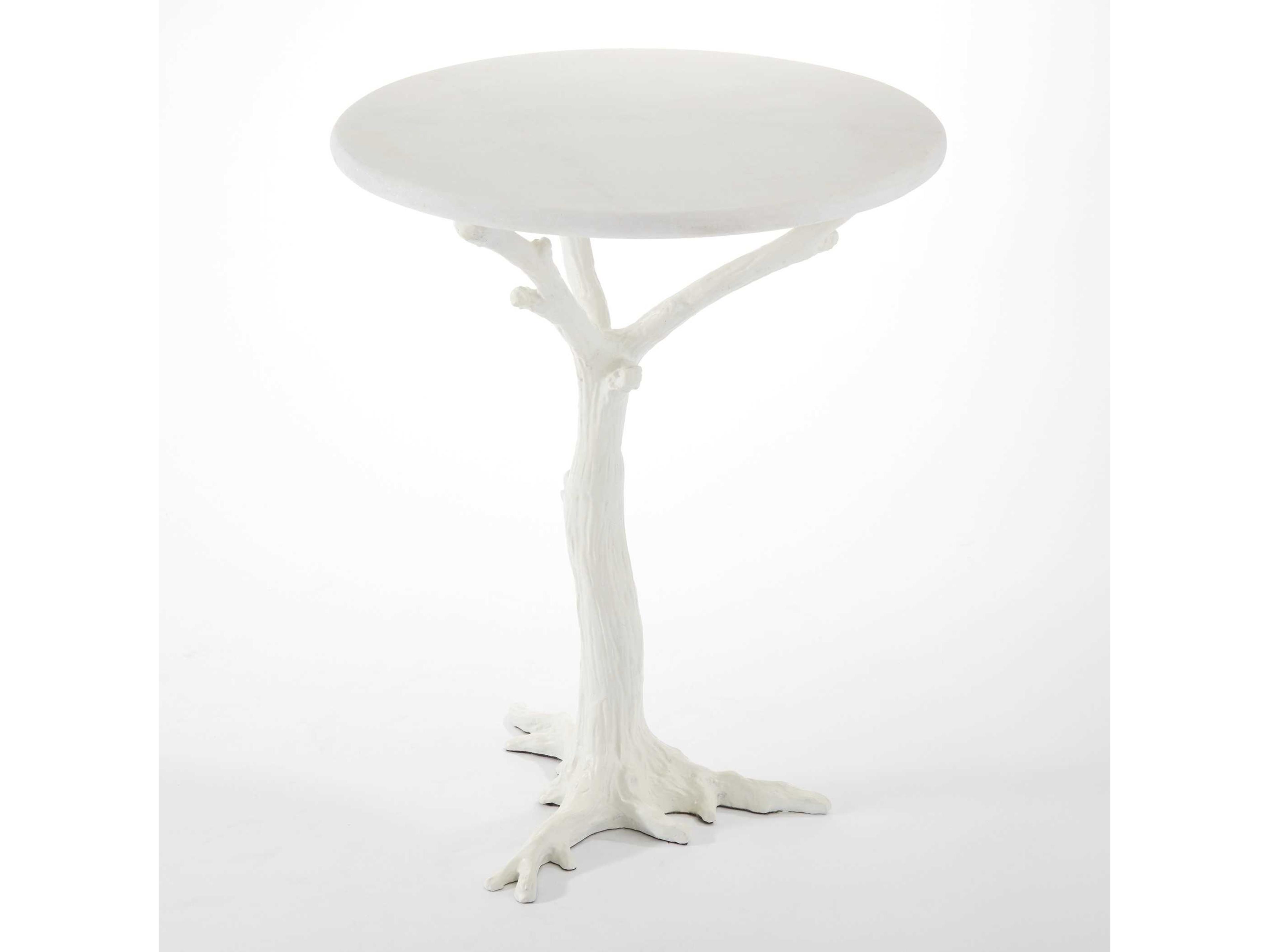 Round Marble White Powder Coat End Table