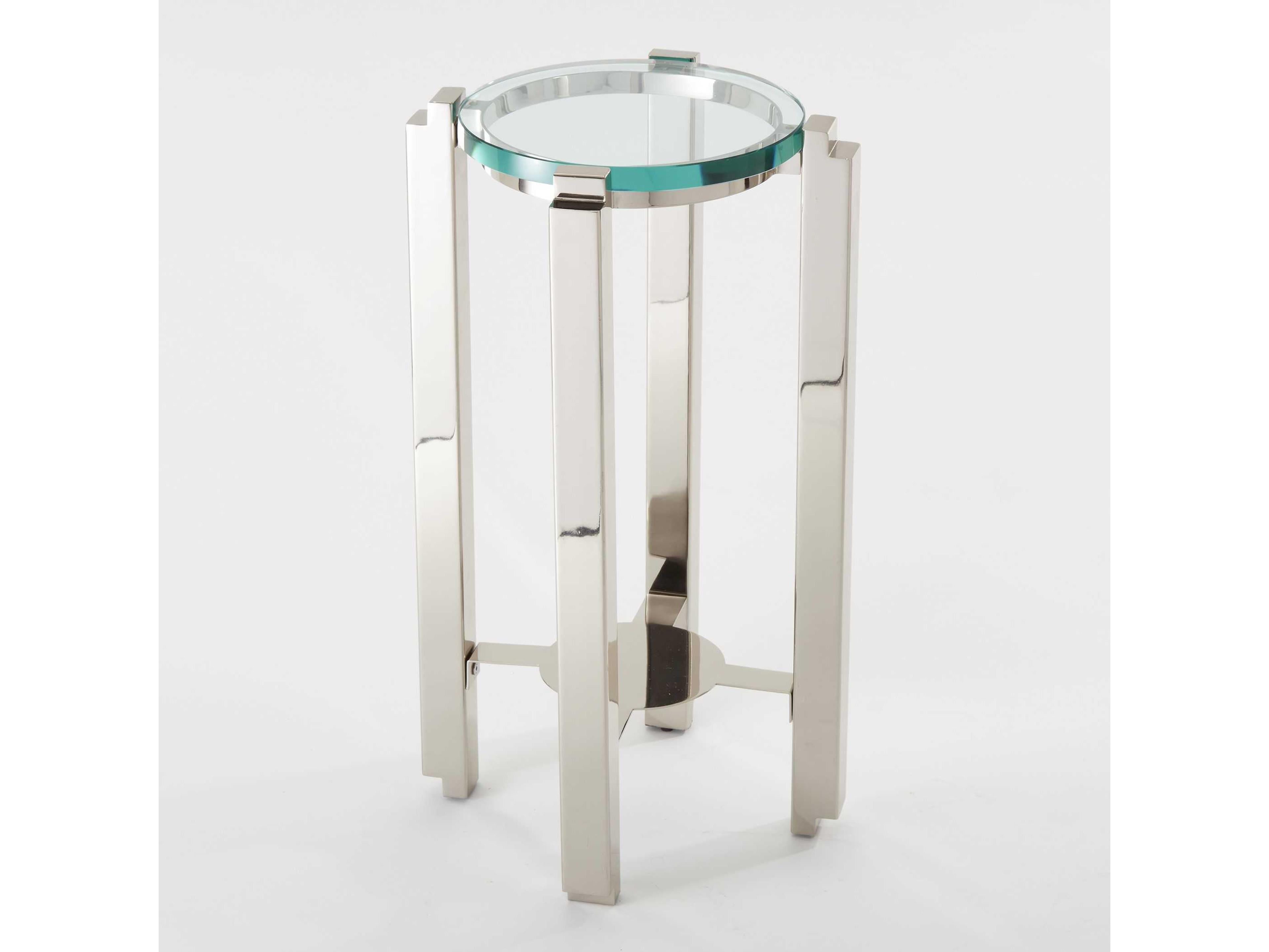 Global Views Round Glass Nickel End Table