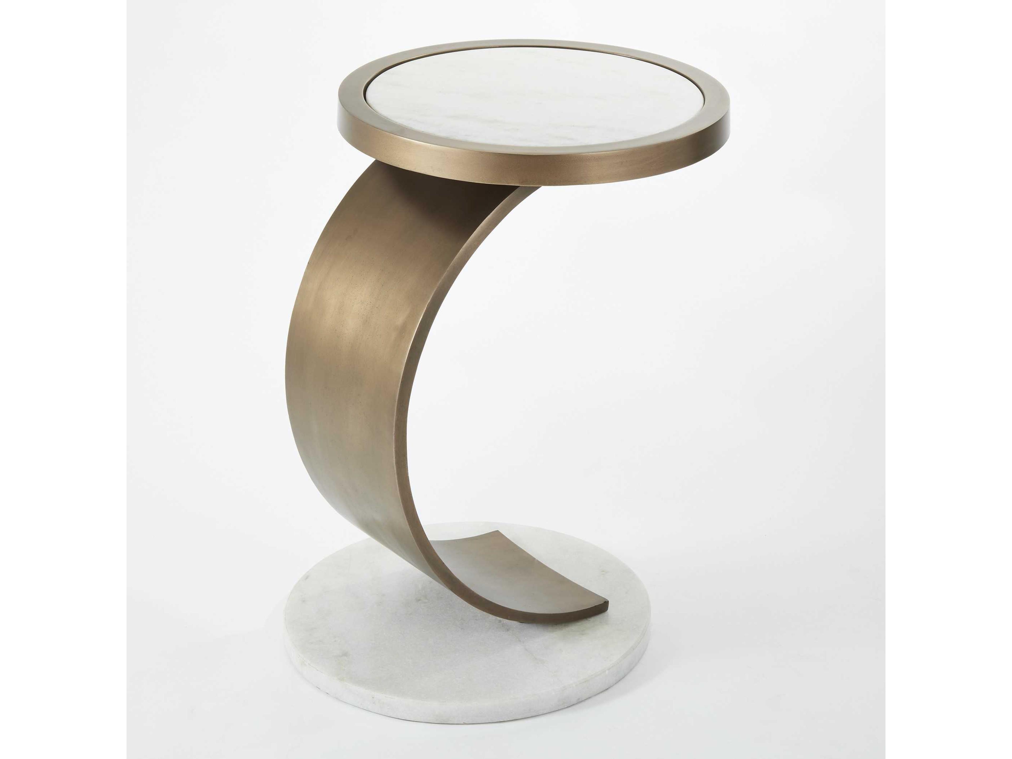 Round Marble Antique Brass End Table