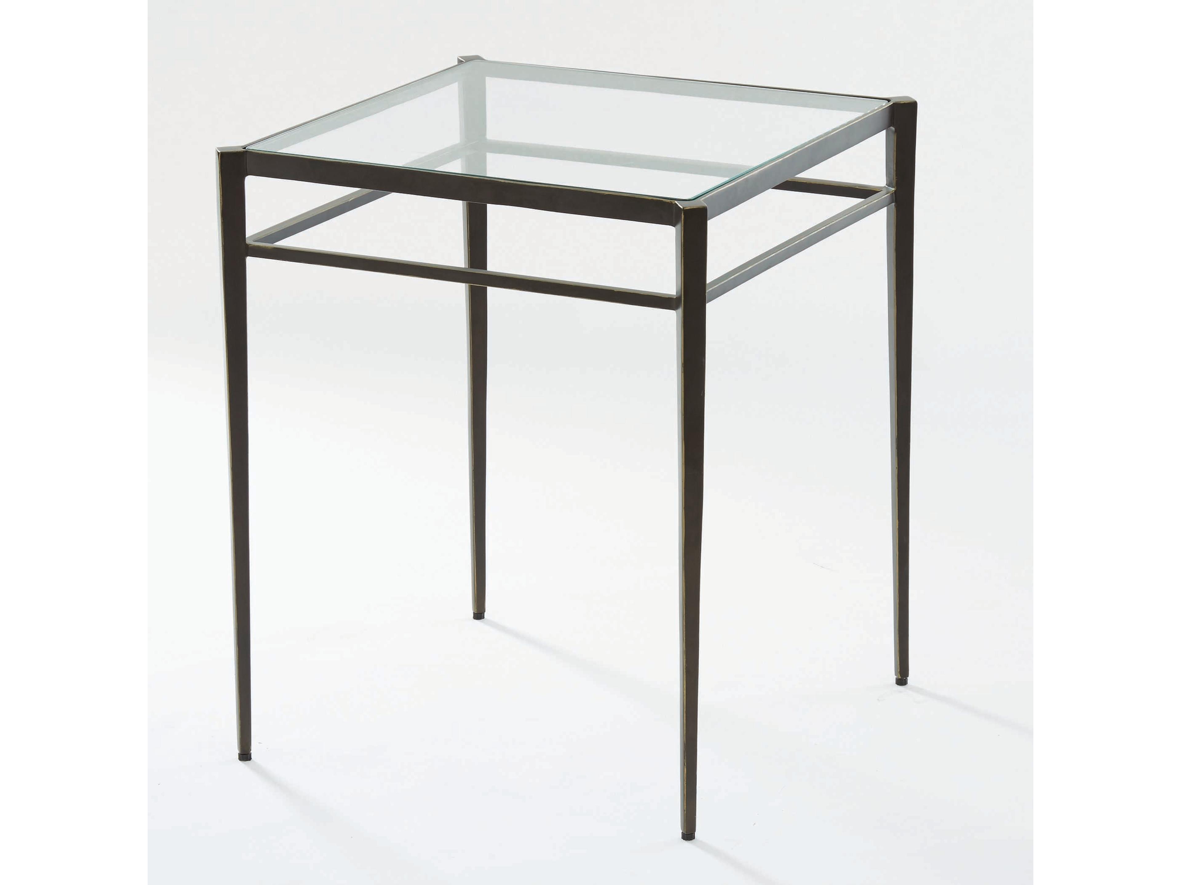 Square Glass Dark Gunmetal Bronze Powder Coat Gold Edges highlights End Table