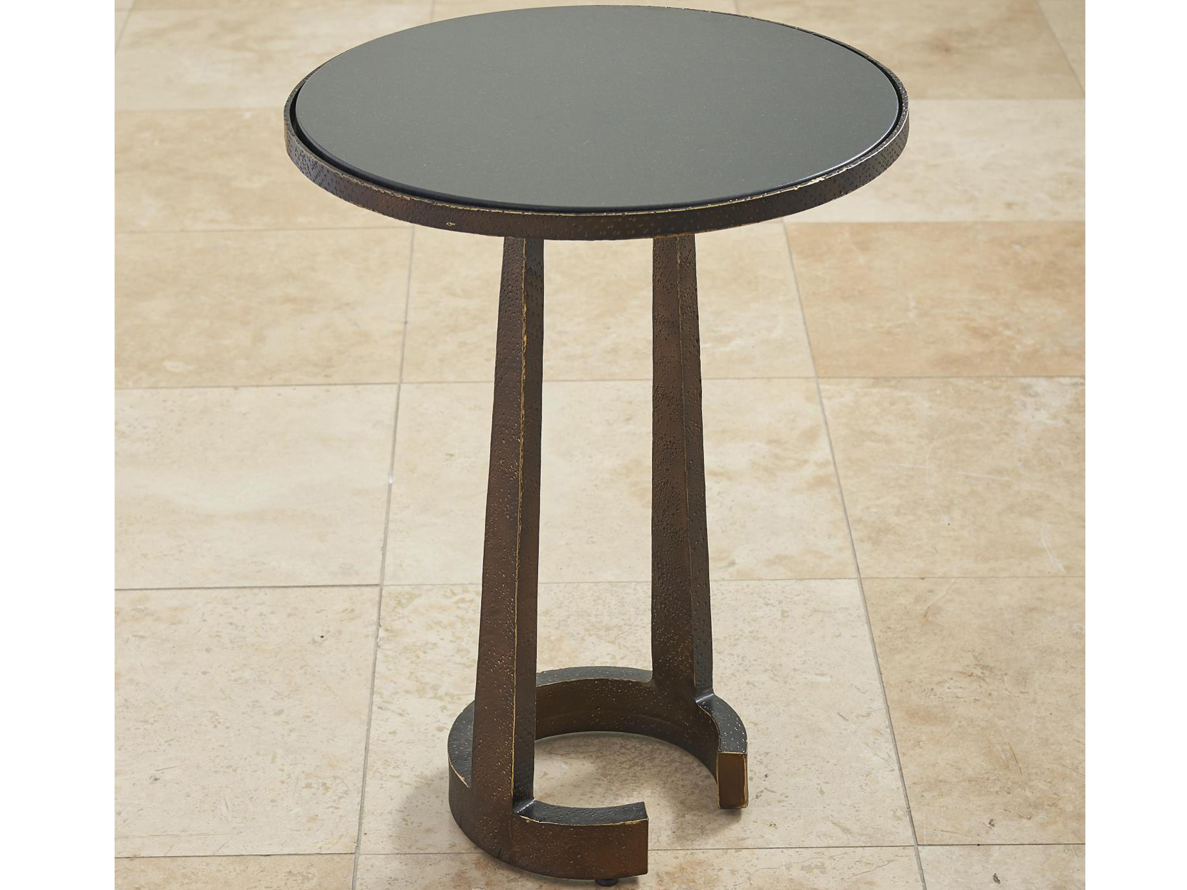 Global Views Round Marble Bronze End Table