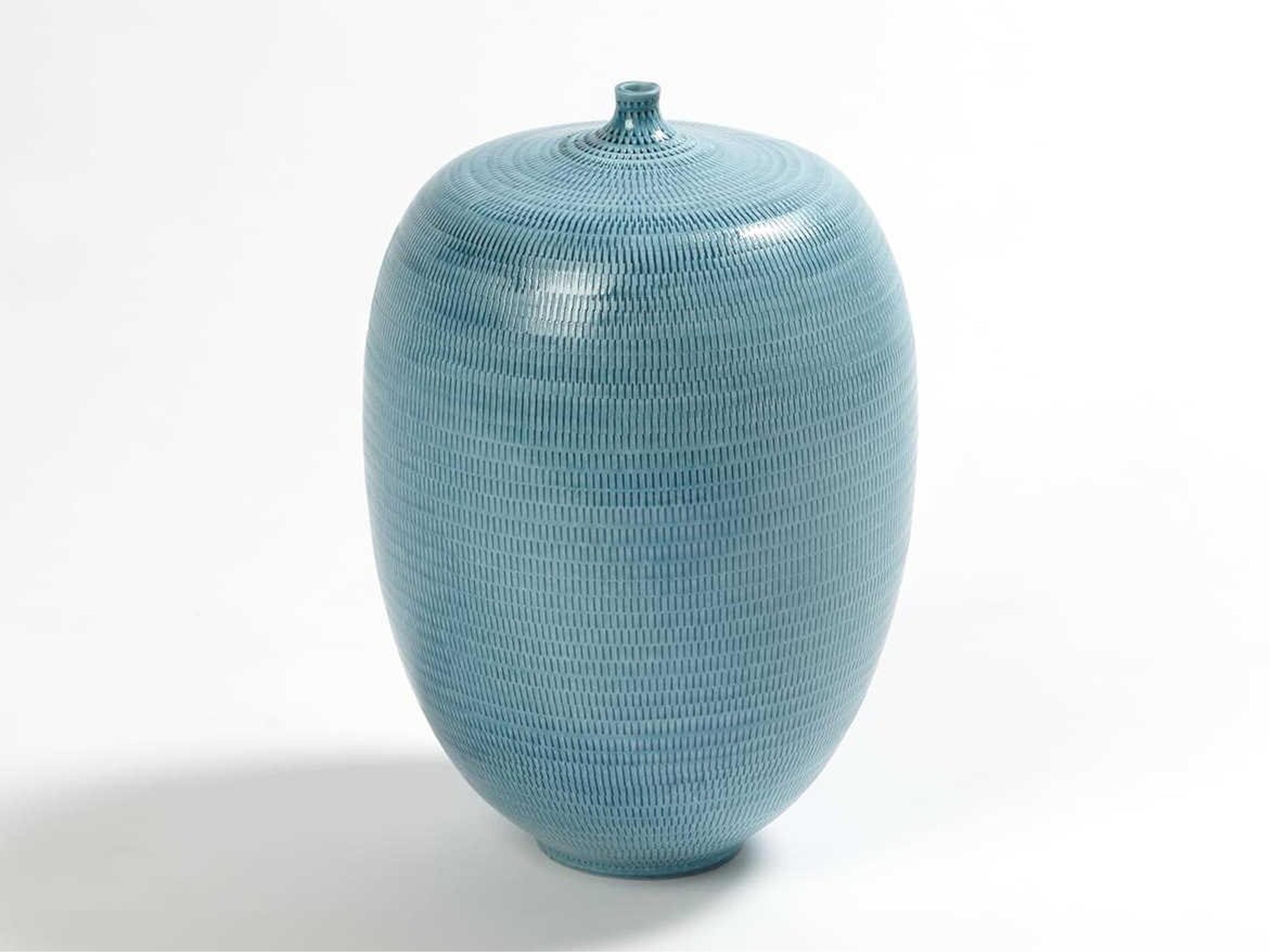 Global Views Fat Bottle Sea Blue Small Urn