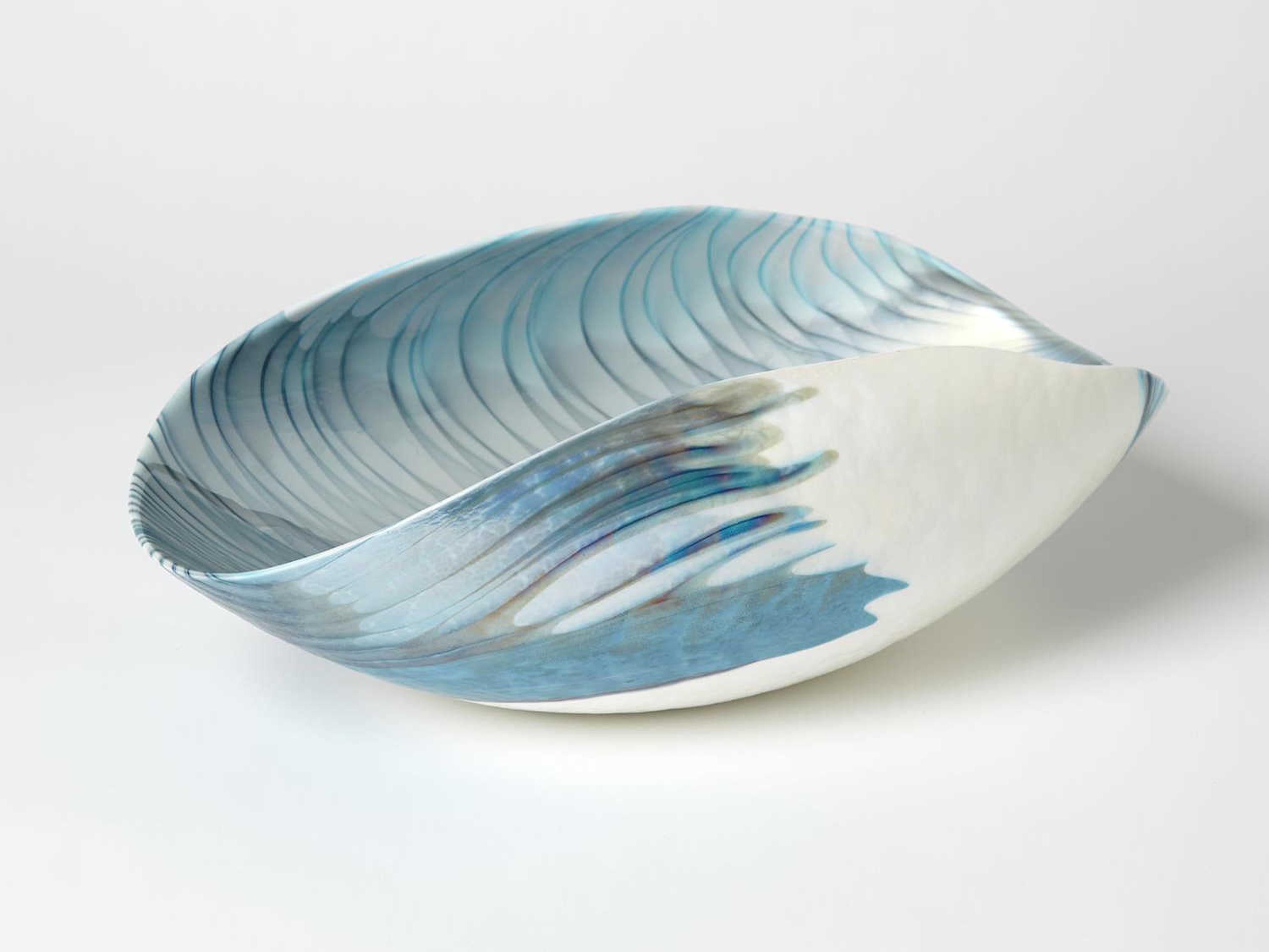 Global Views Feather Swirl Ivory Turquoise Decorative Folded Bowl