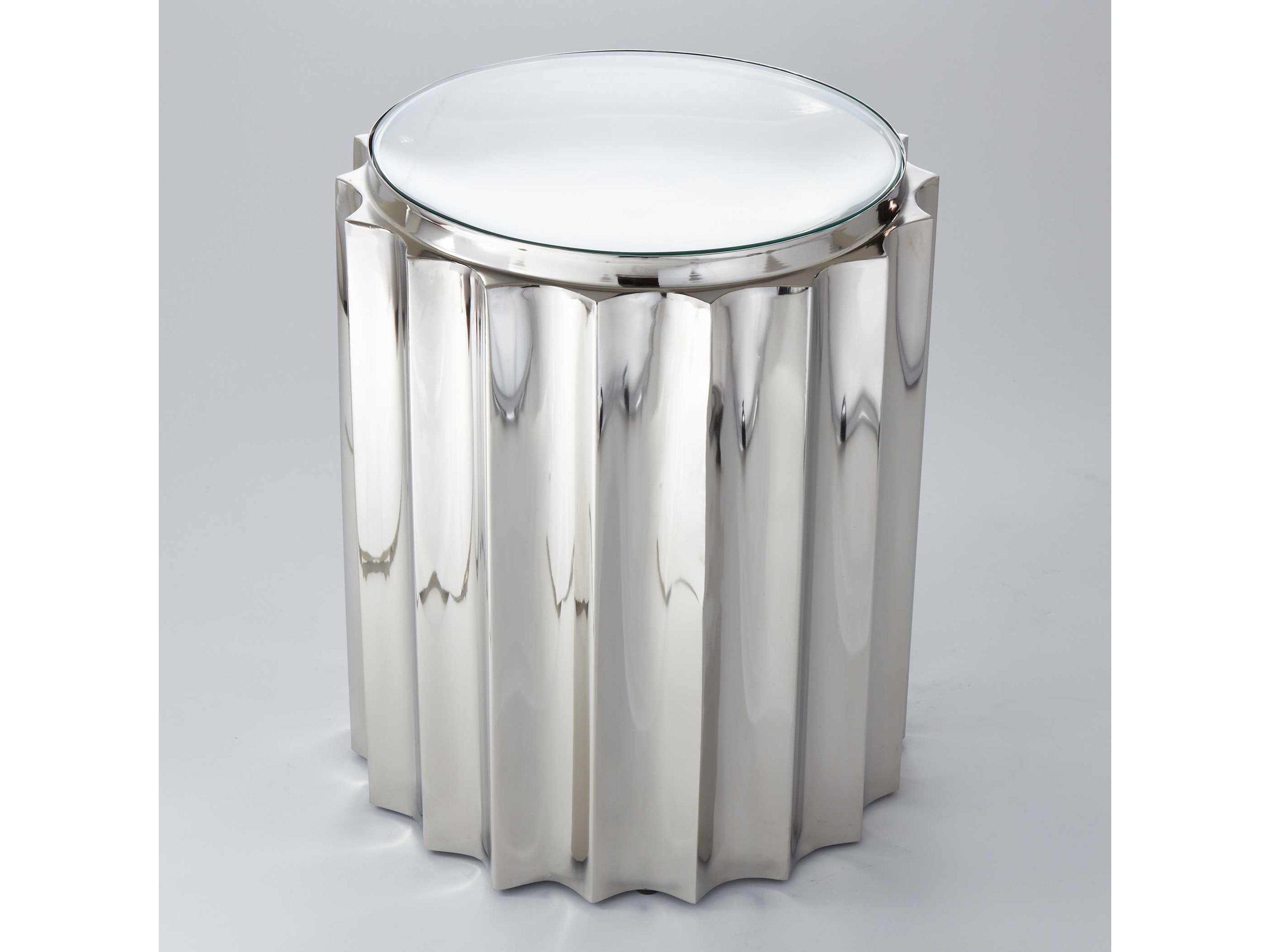 Fluted Round Glass End Table