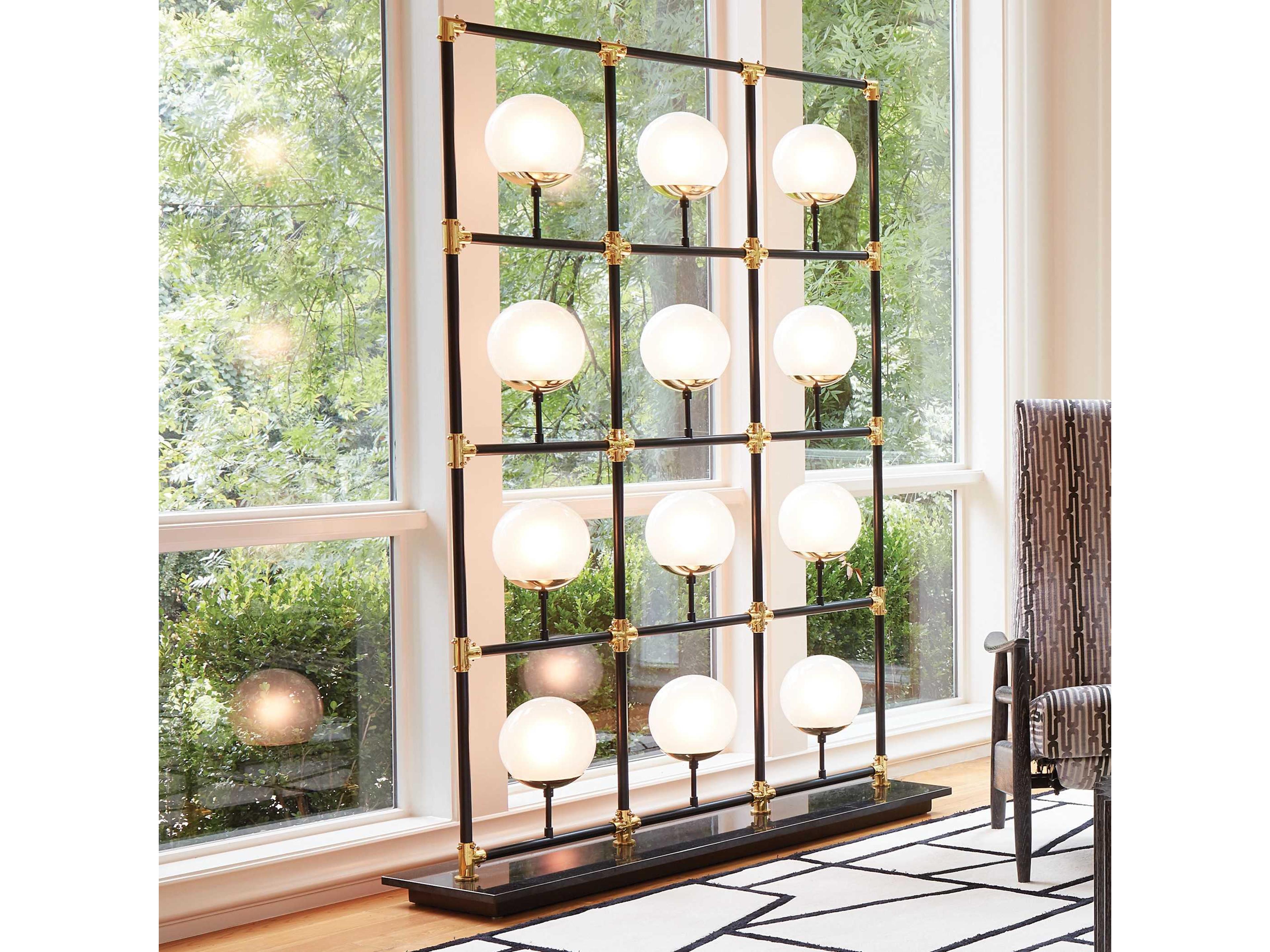 Globe in Square Black Glass Floor Screen