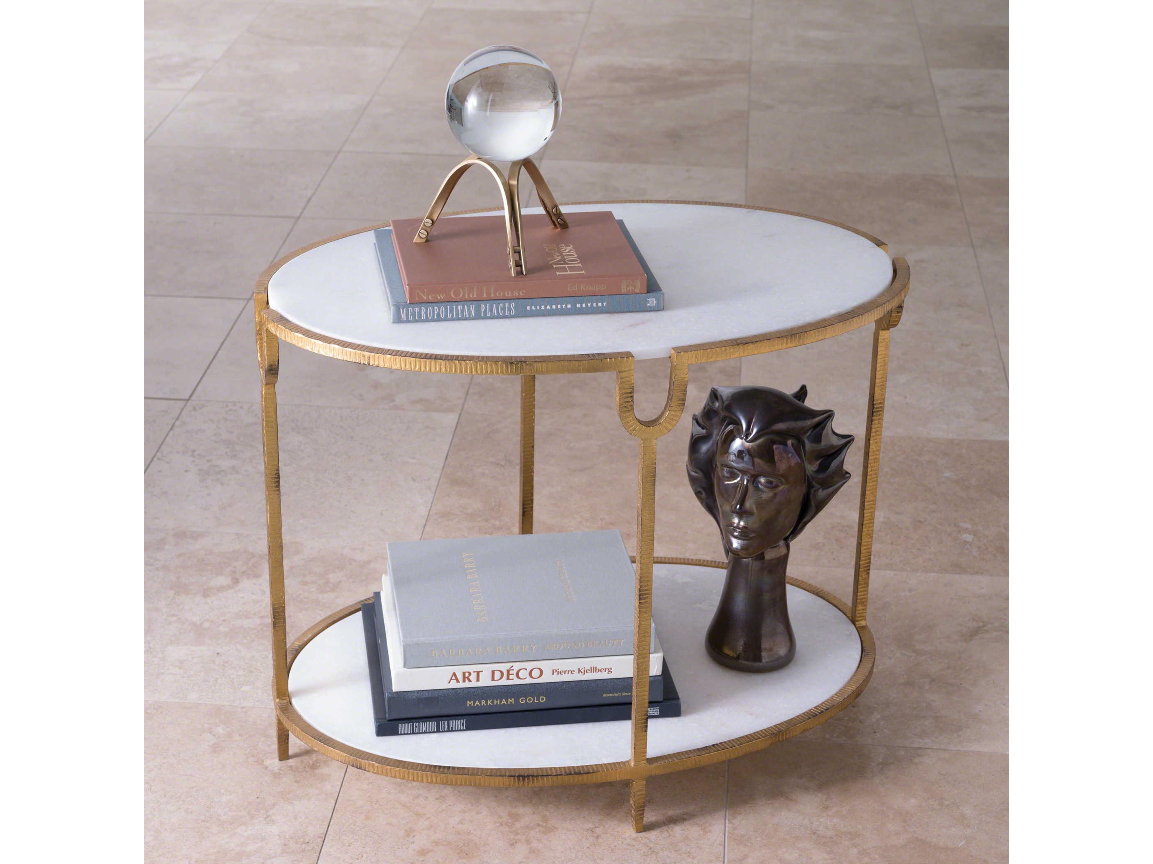Global Views Iron Oval Marble End Table
