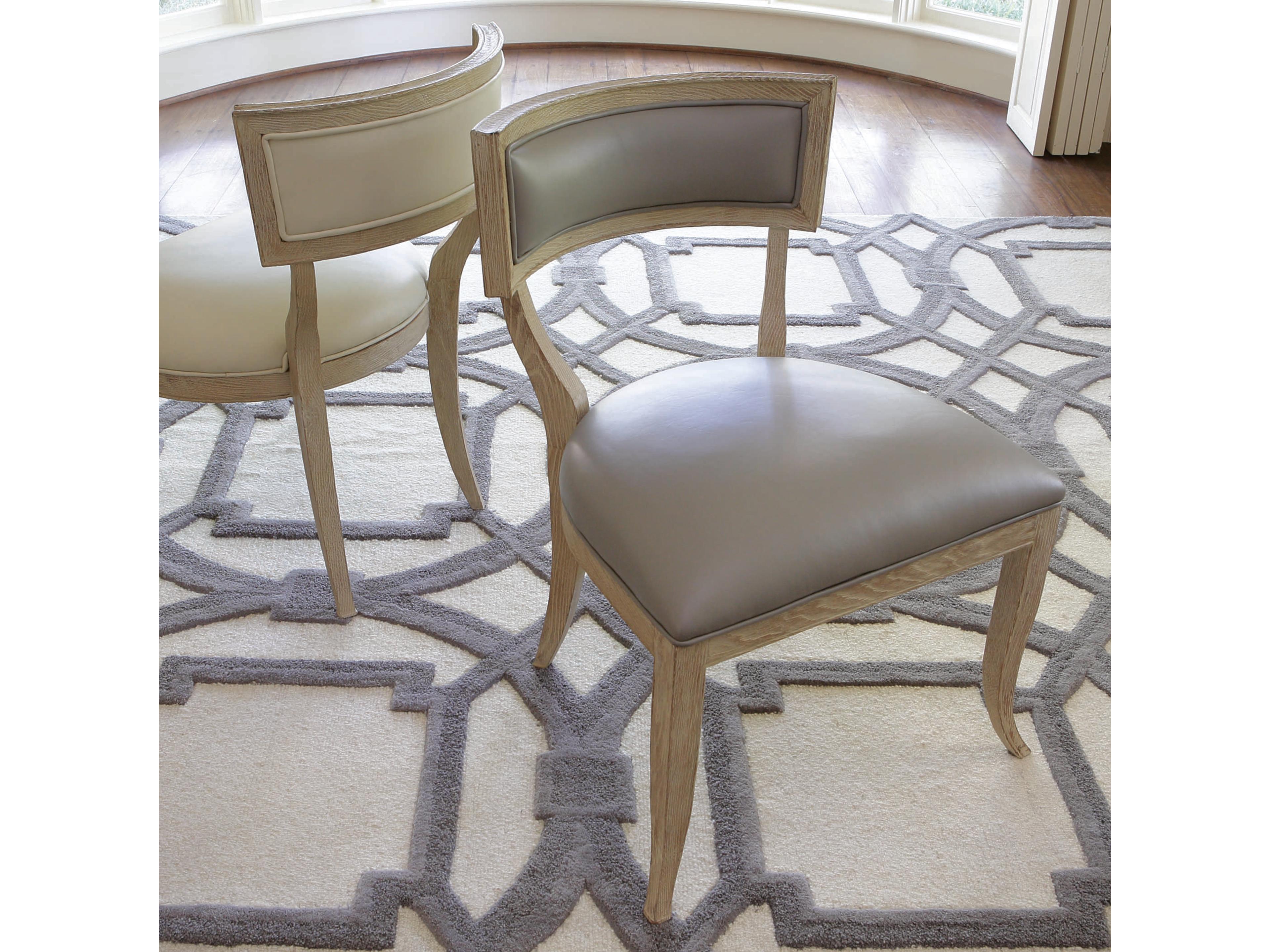 Klismos Leather Oak Wood Gray Upholstered Side Dining Chair