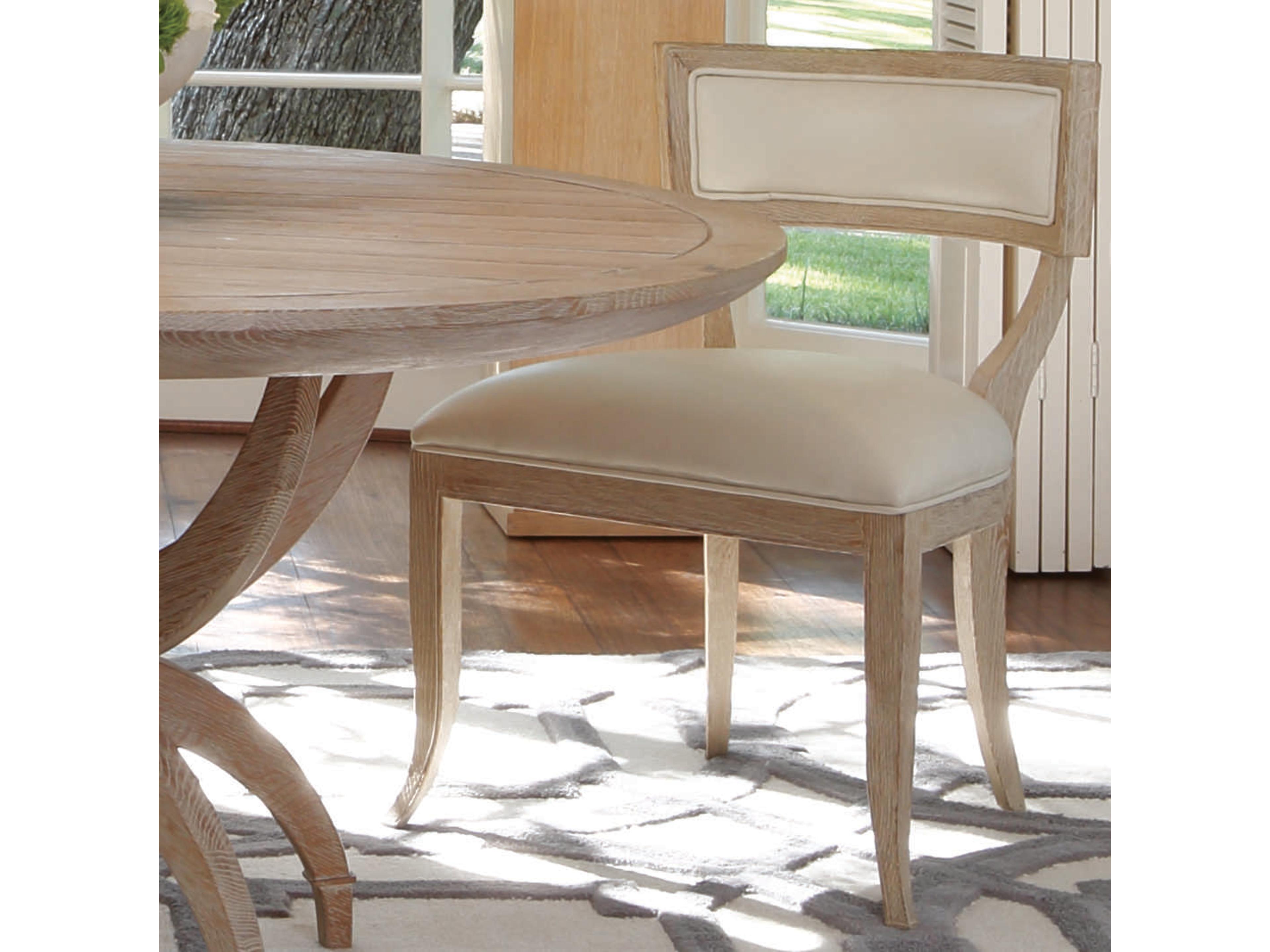 Klismos Leather Oak Wood Beige Upholstered Side Dining Chair