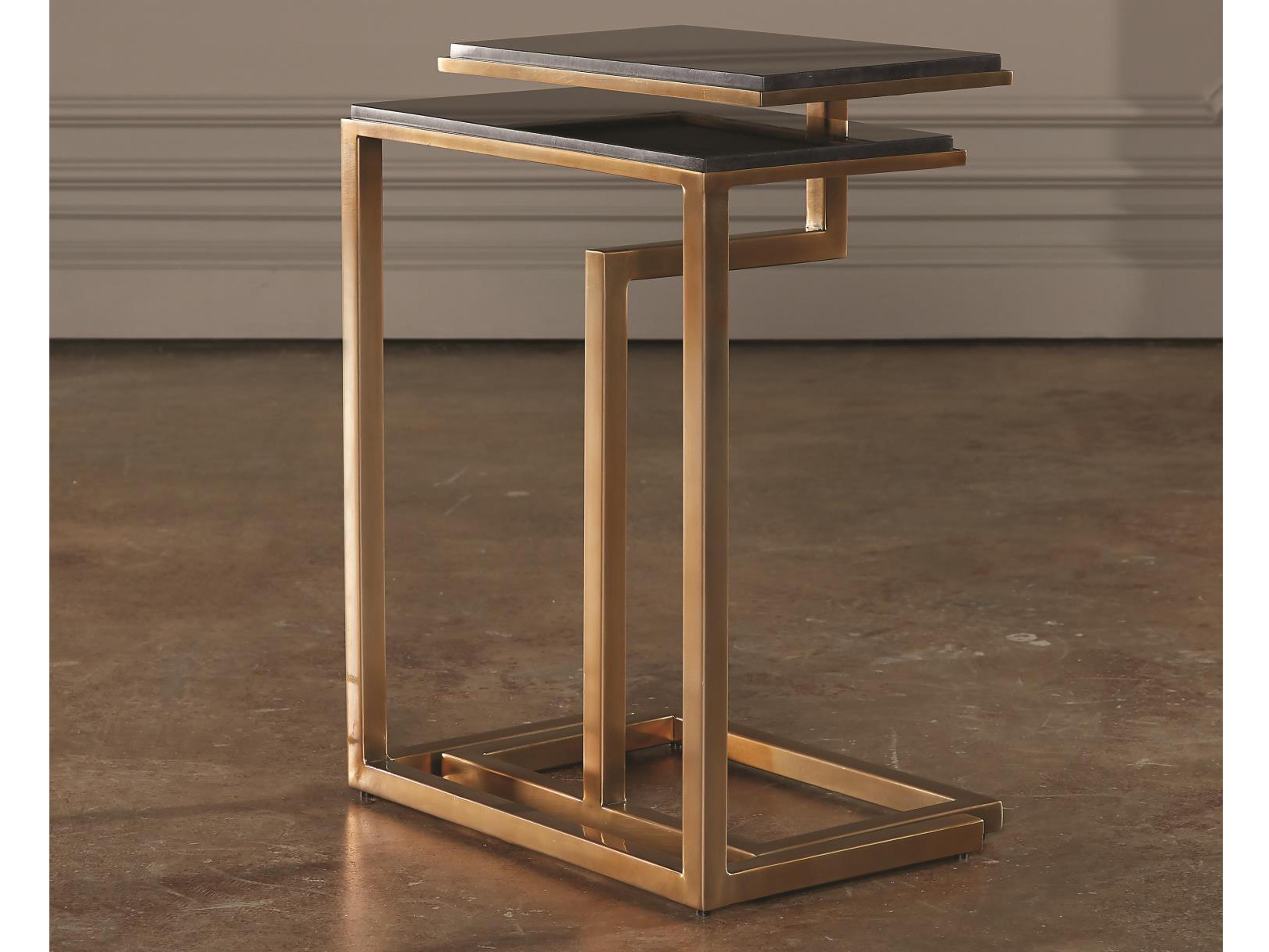 Global Views Rectangular Marble Brass End Table