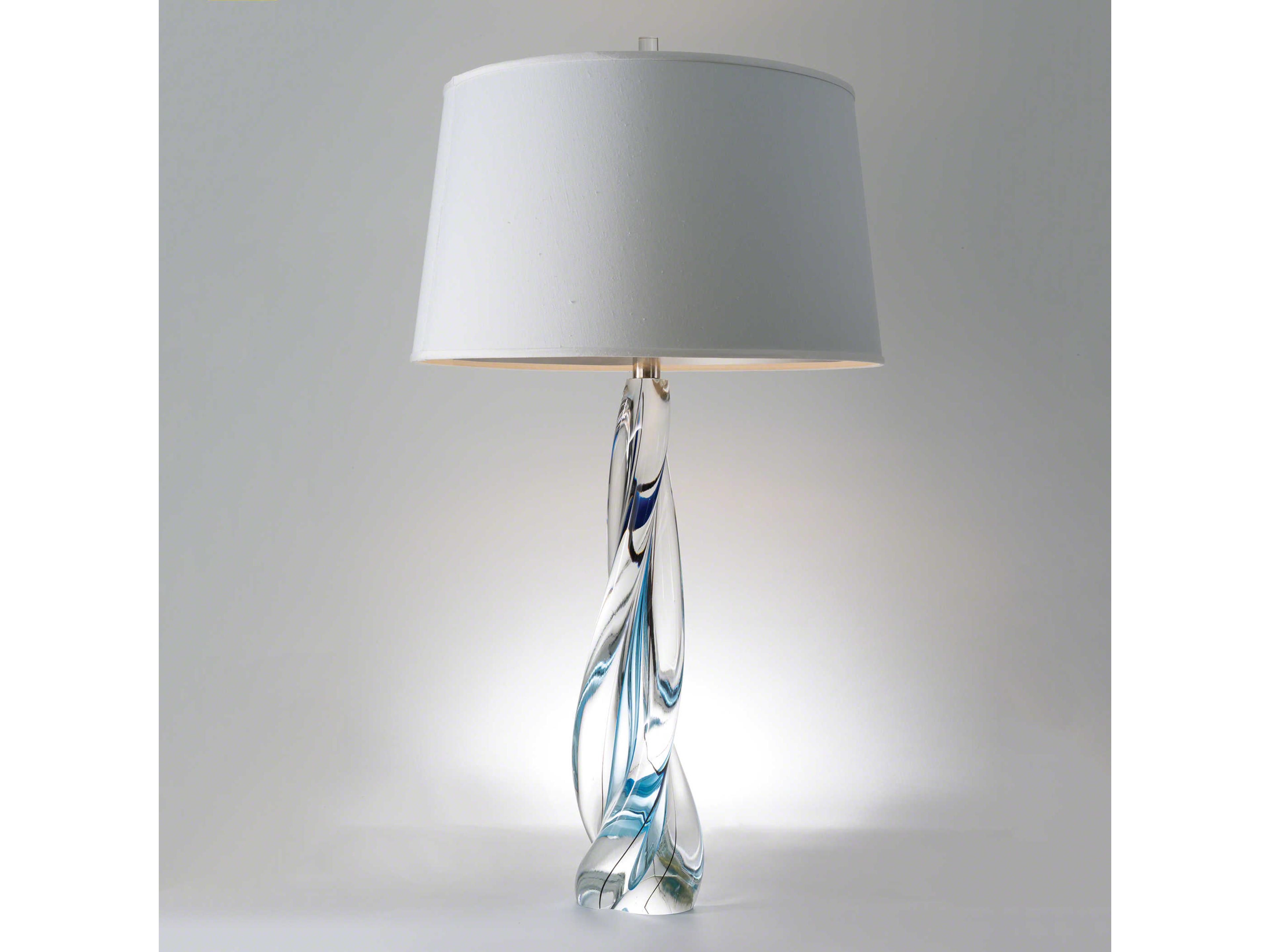 Ocean Twist Art Glass Clear Buffet Lamp with Silk Shade