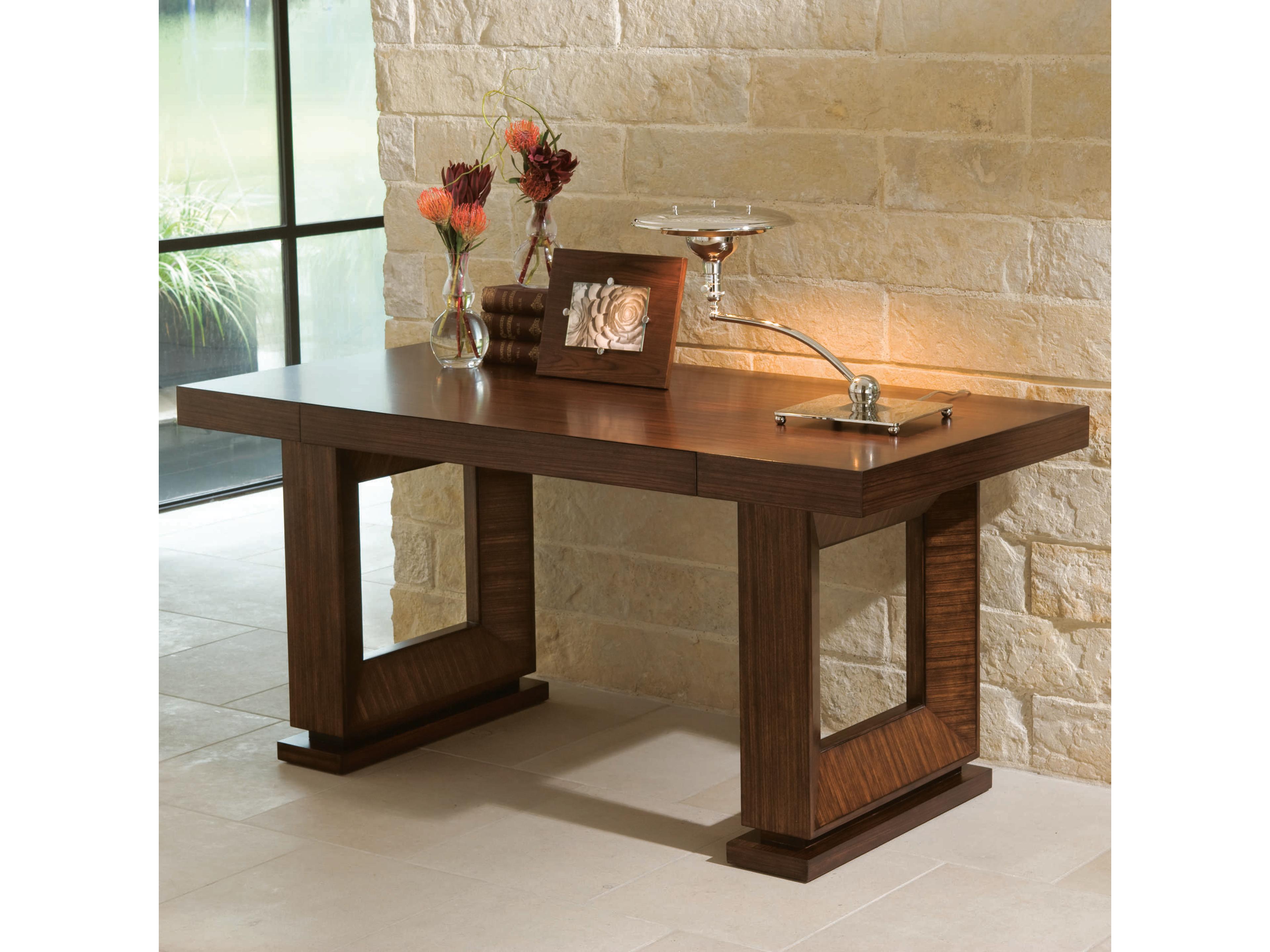 Open Brown Birch Wood Secretary Desk