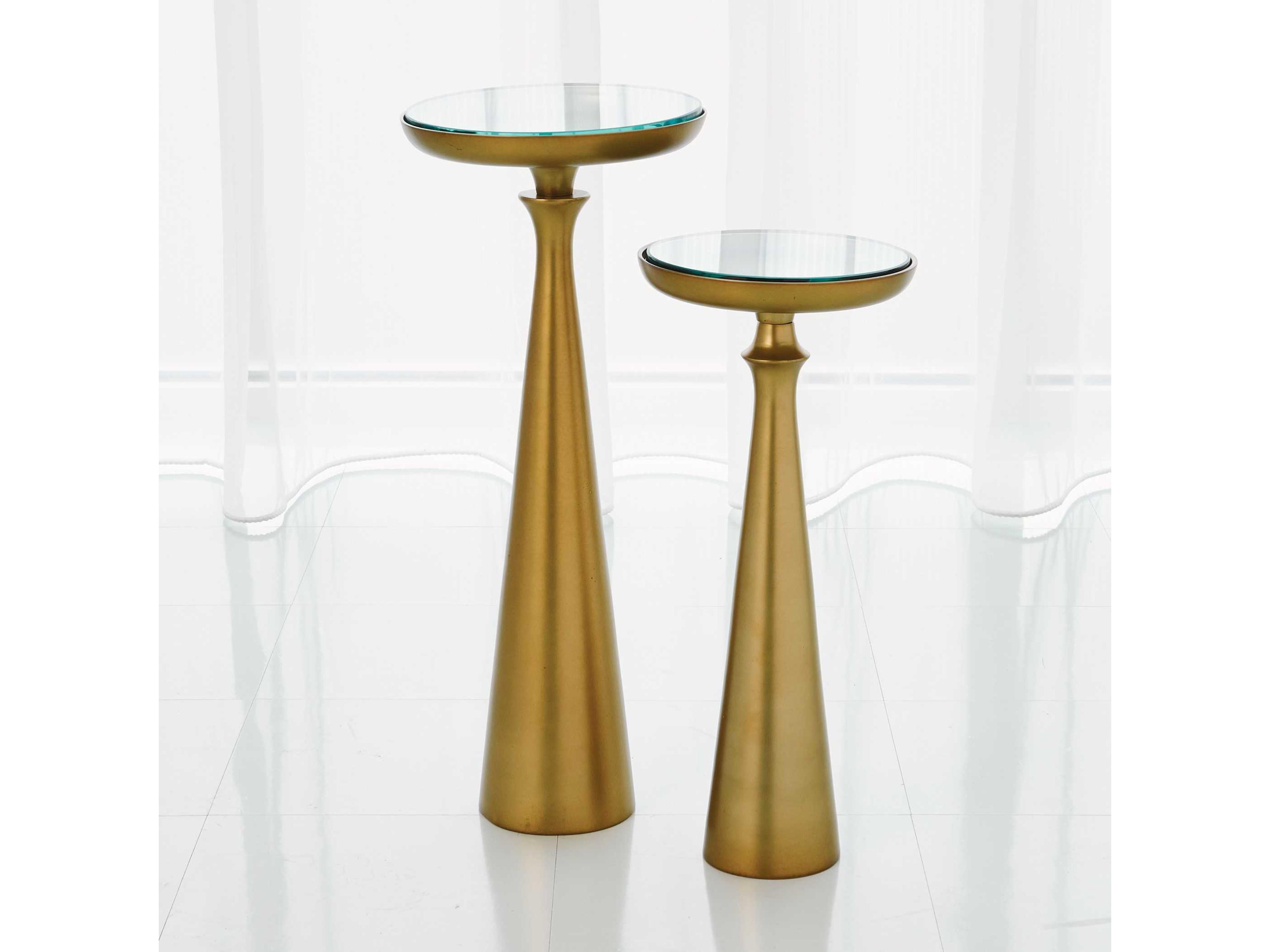 Global Views Round Glass Satin Brass End Table
