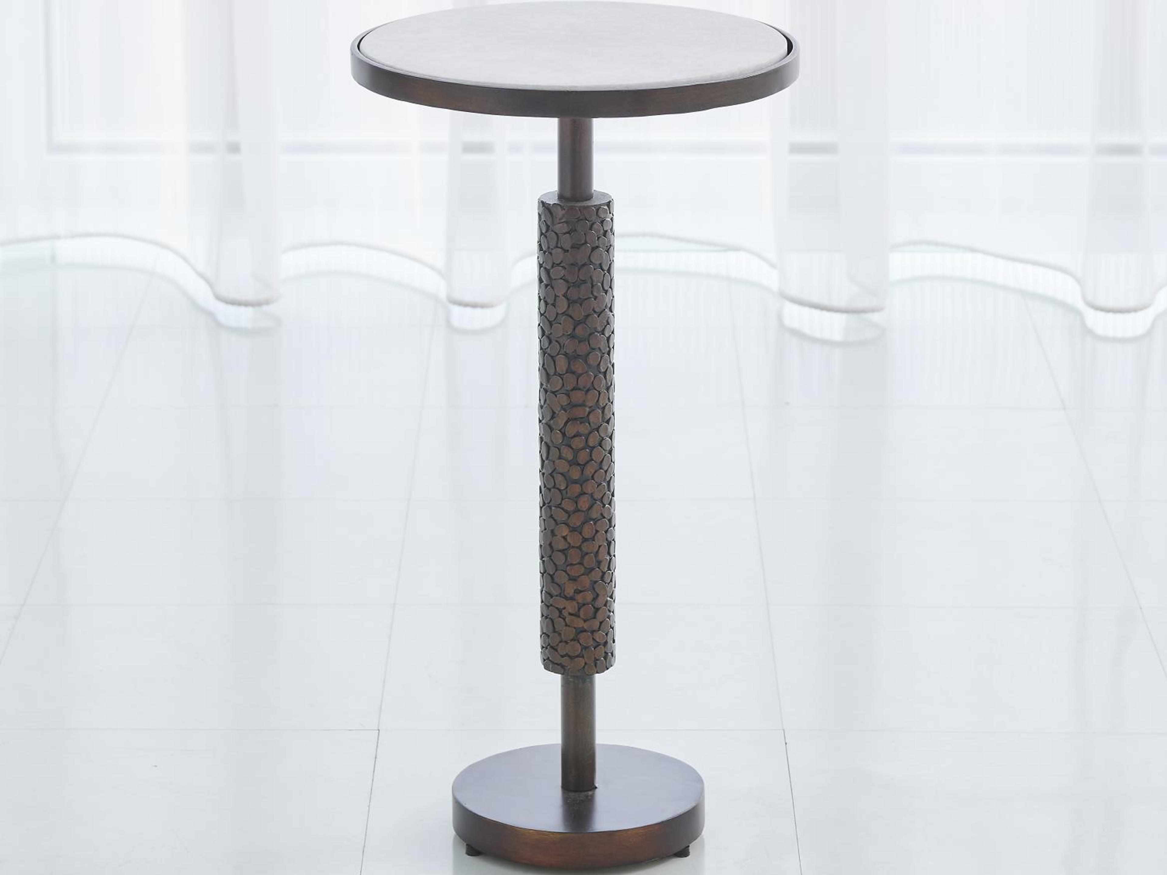 Round Marble Antique Brass End Table