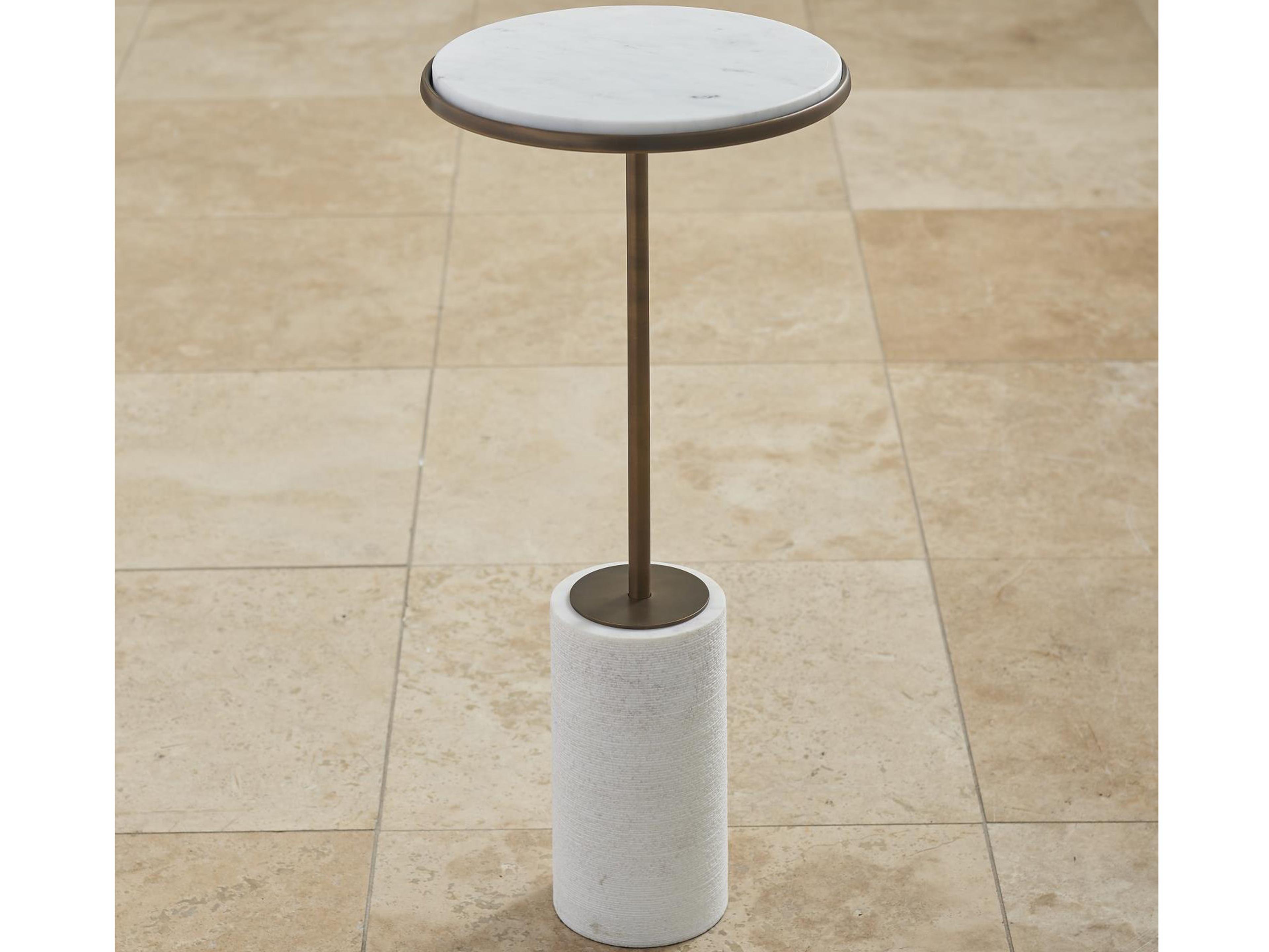 Global Views Round Marble Bronze End Table