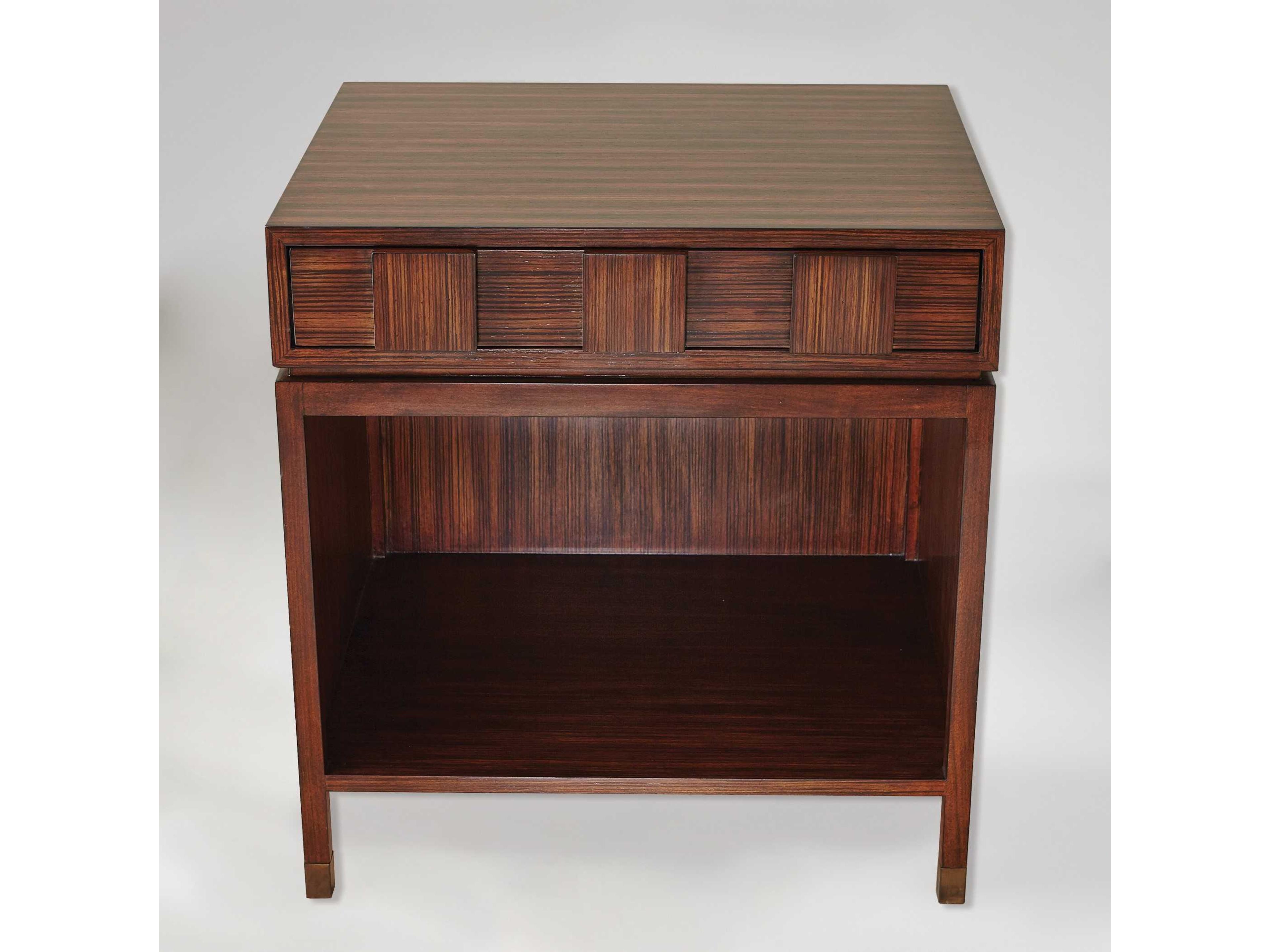 Quad Block 1-Drawer Brown Poplar Wood Nightstand