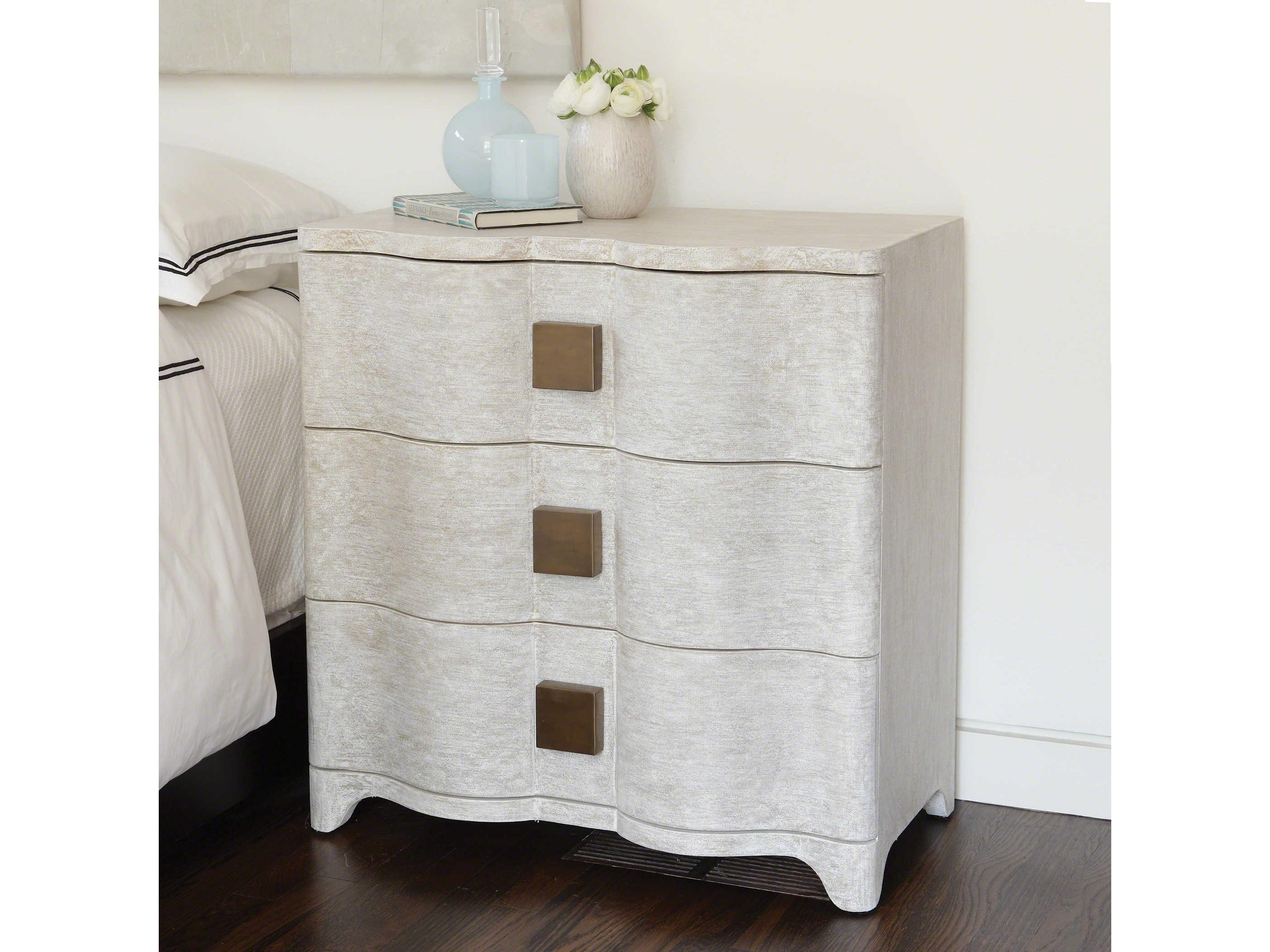 3-Drawers White Oak Wood Chest Nightstand