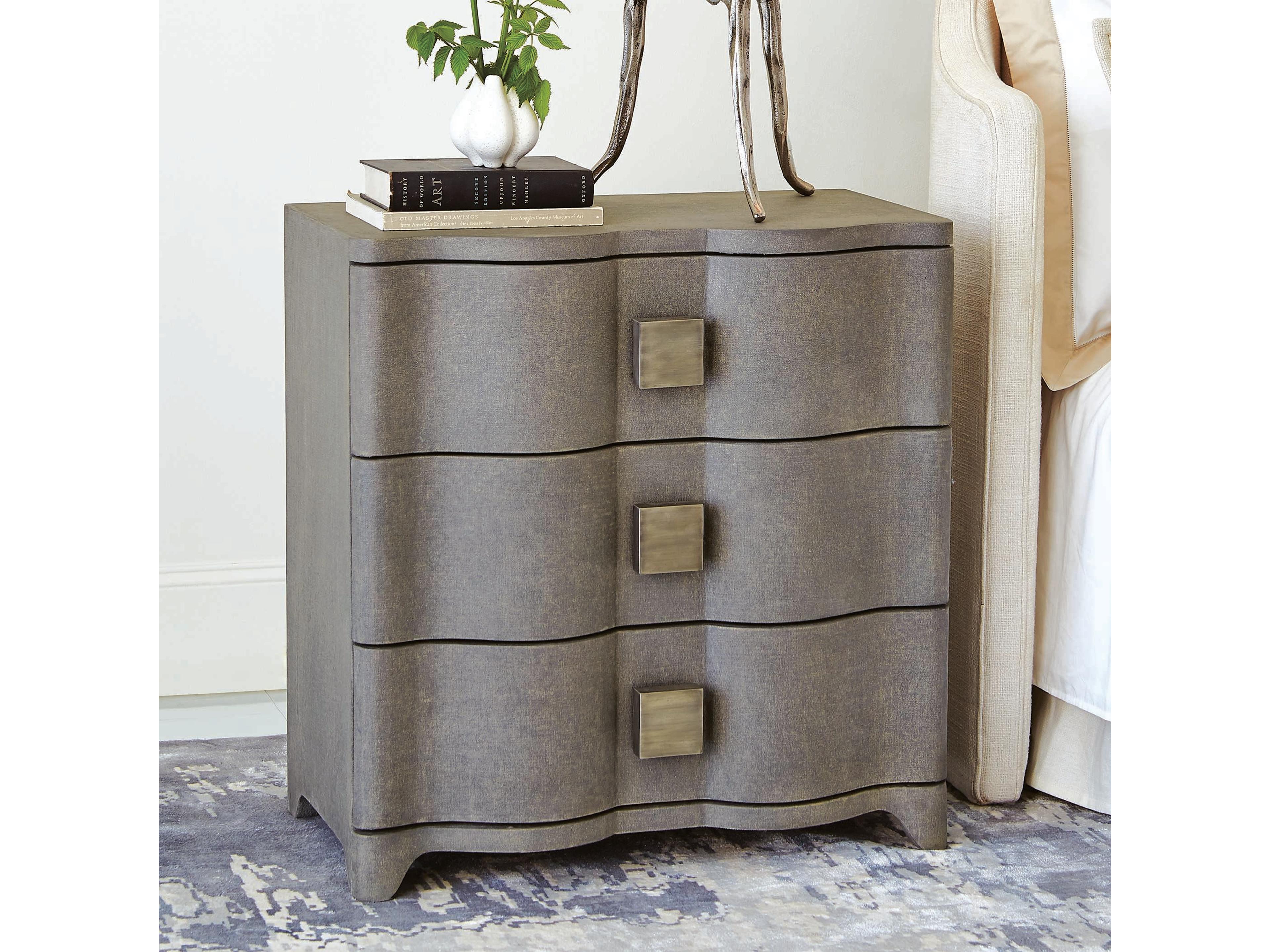 3-Drawers Gray Oak Wood Chest Nightstand