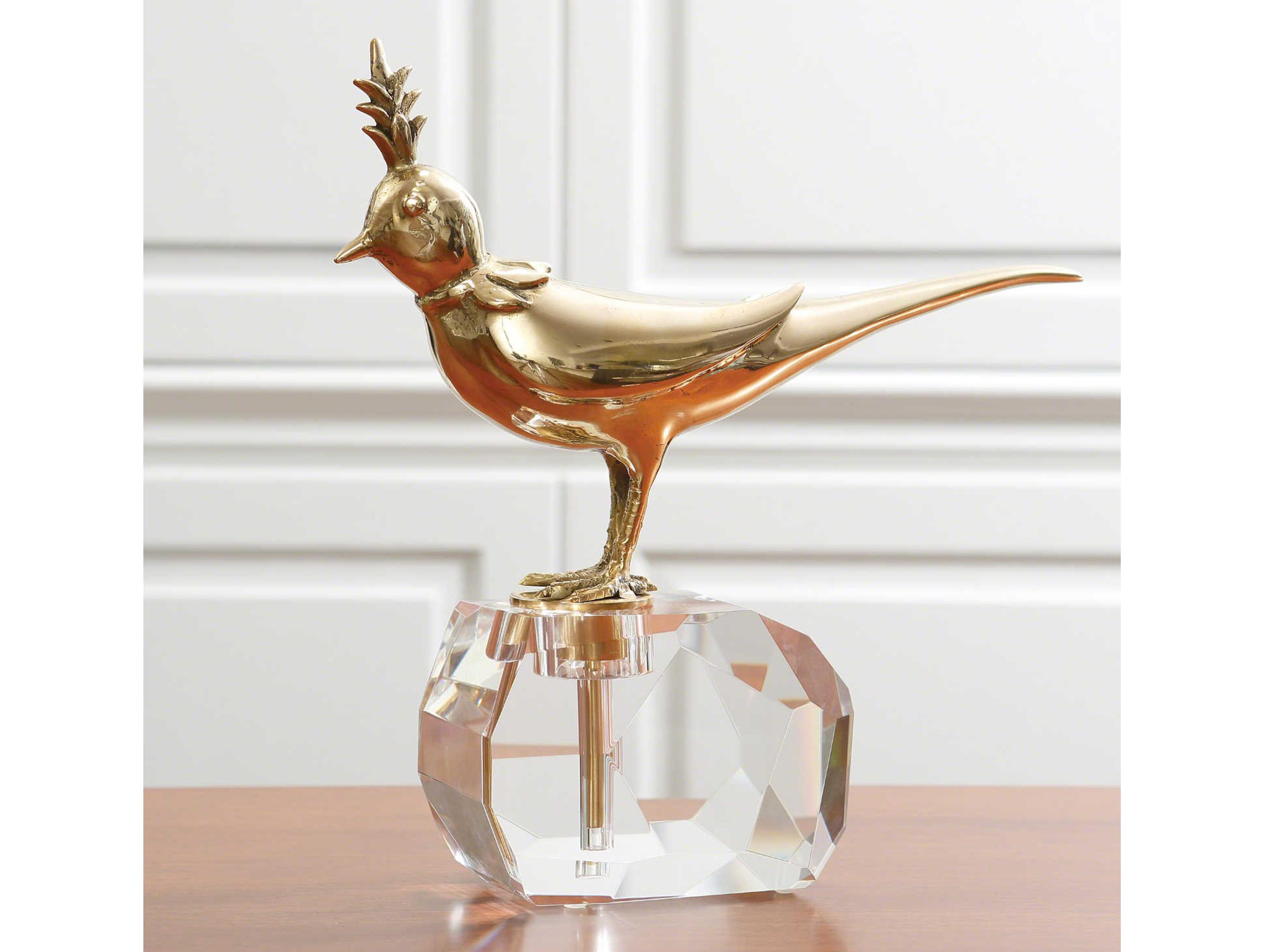 Global Views Bird on Crystal Brass Sculpture