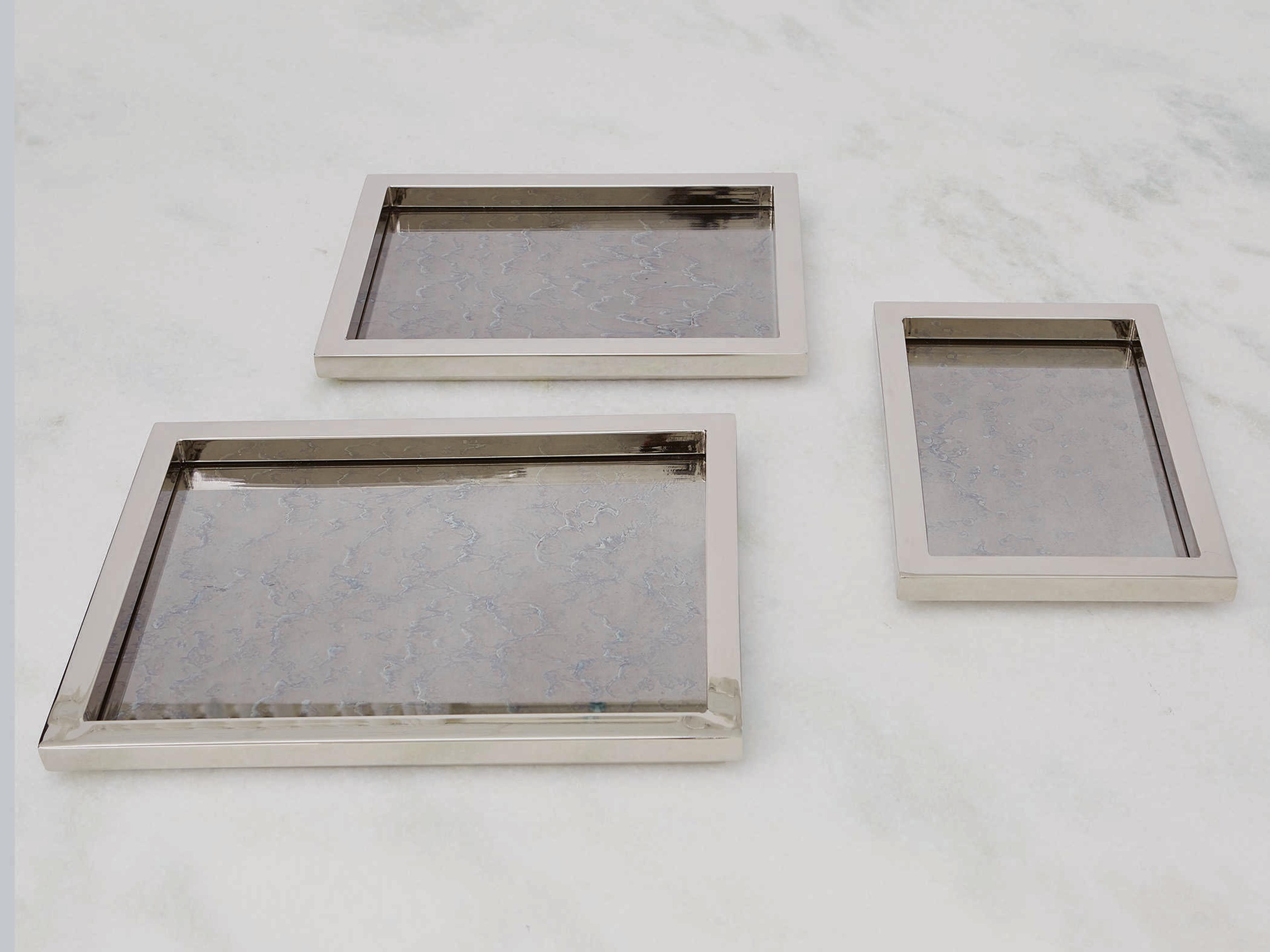 Stepped Nesting Nickel Serving Trays Set of 3