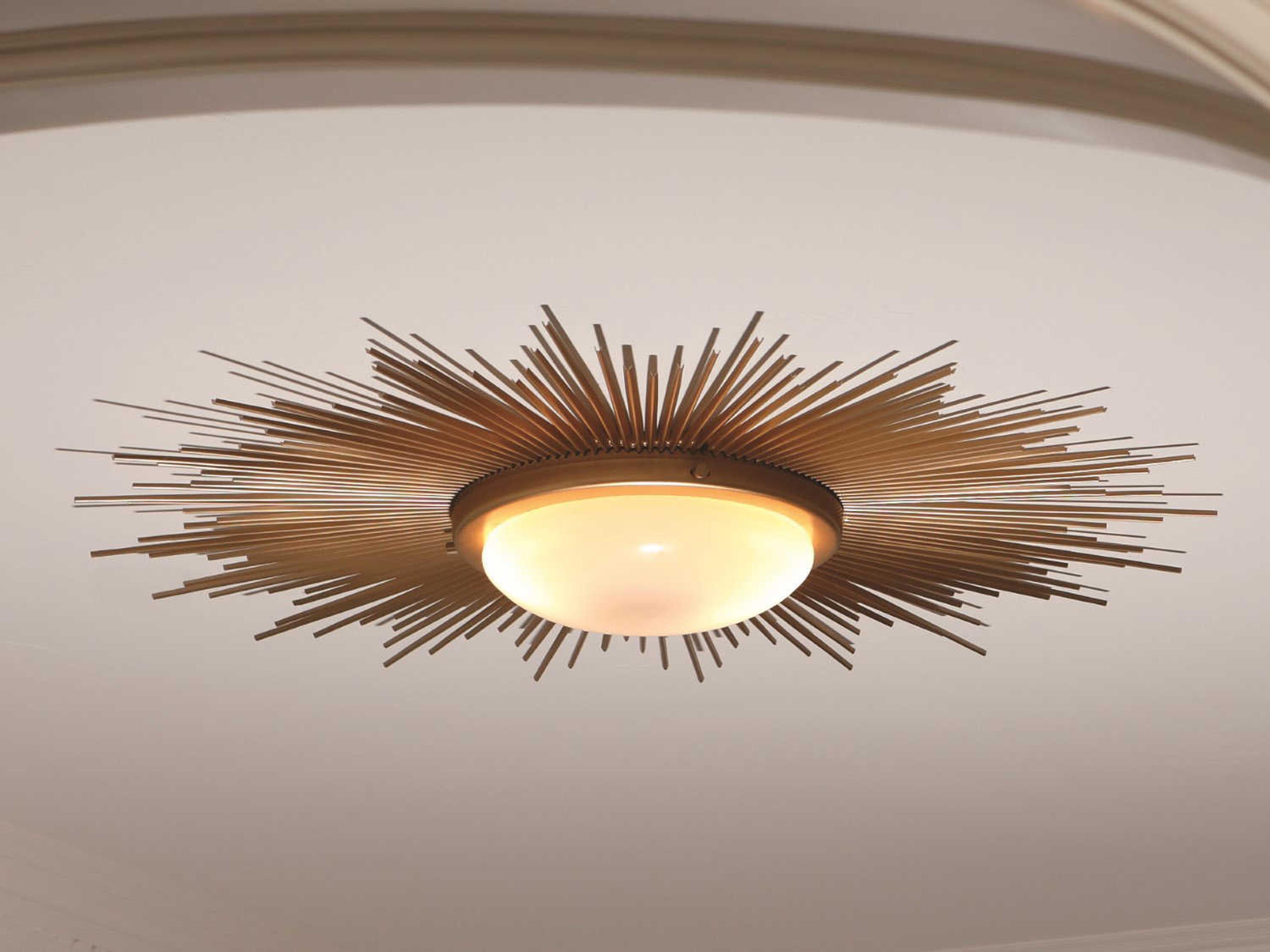 Sunburst 2-Light Gold Glass Bowl Flush Mount