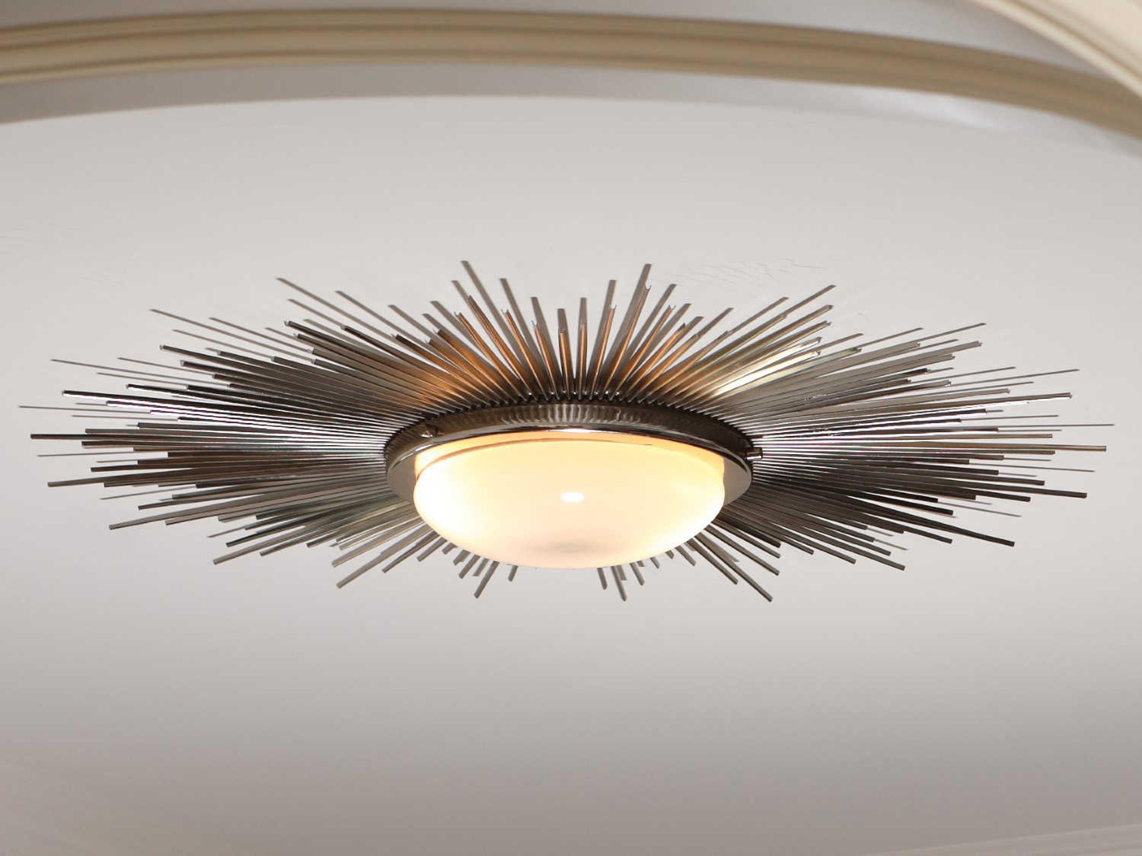 Sunburst 2-Light Nickel Glass Bowl Flush Mount