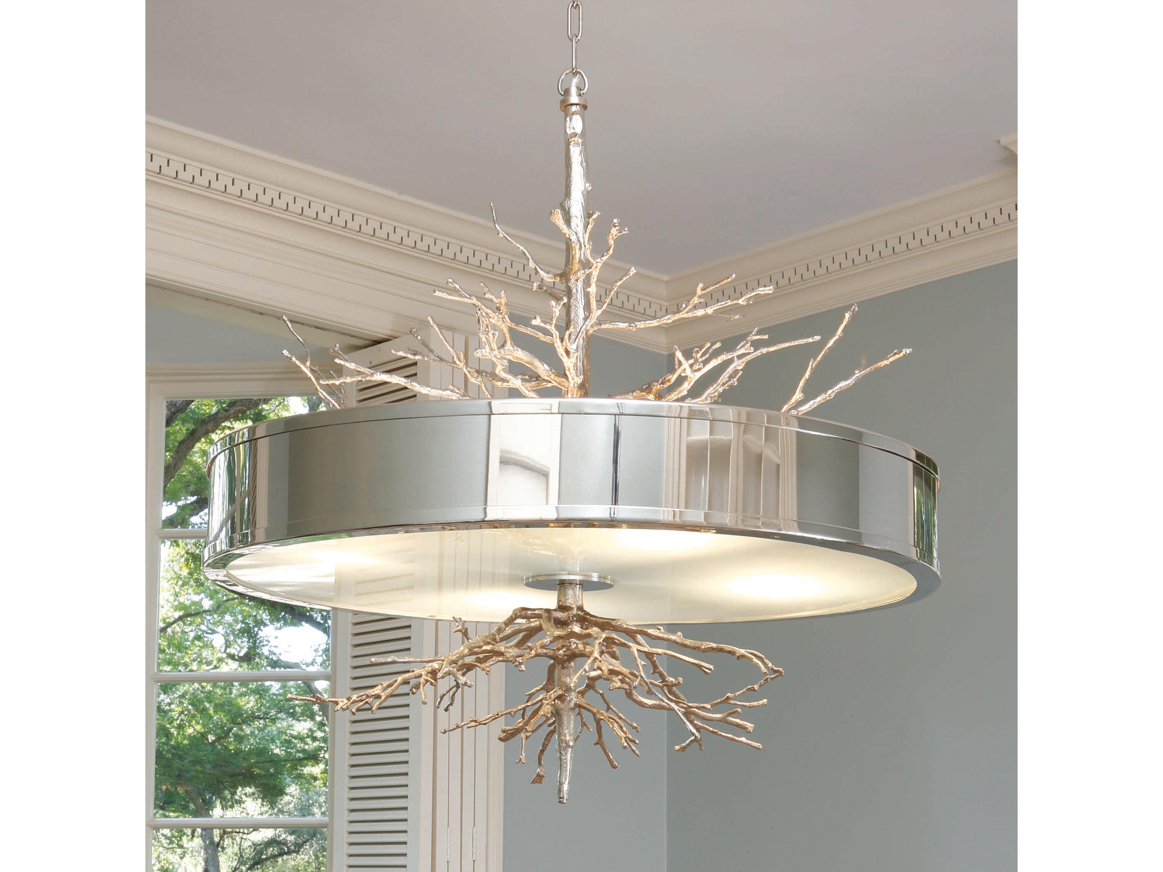 Twig 4-Light Nickel Glass Drum Pendant