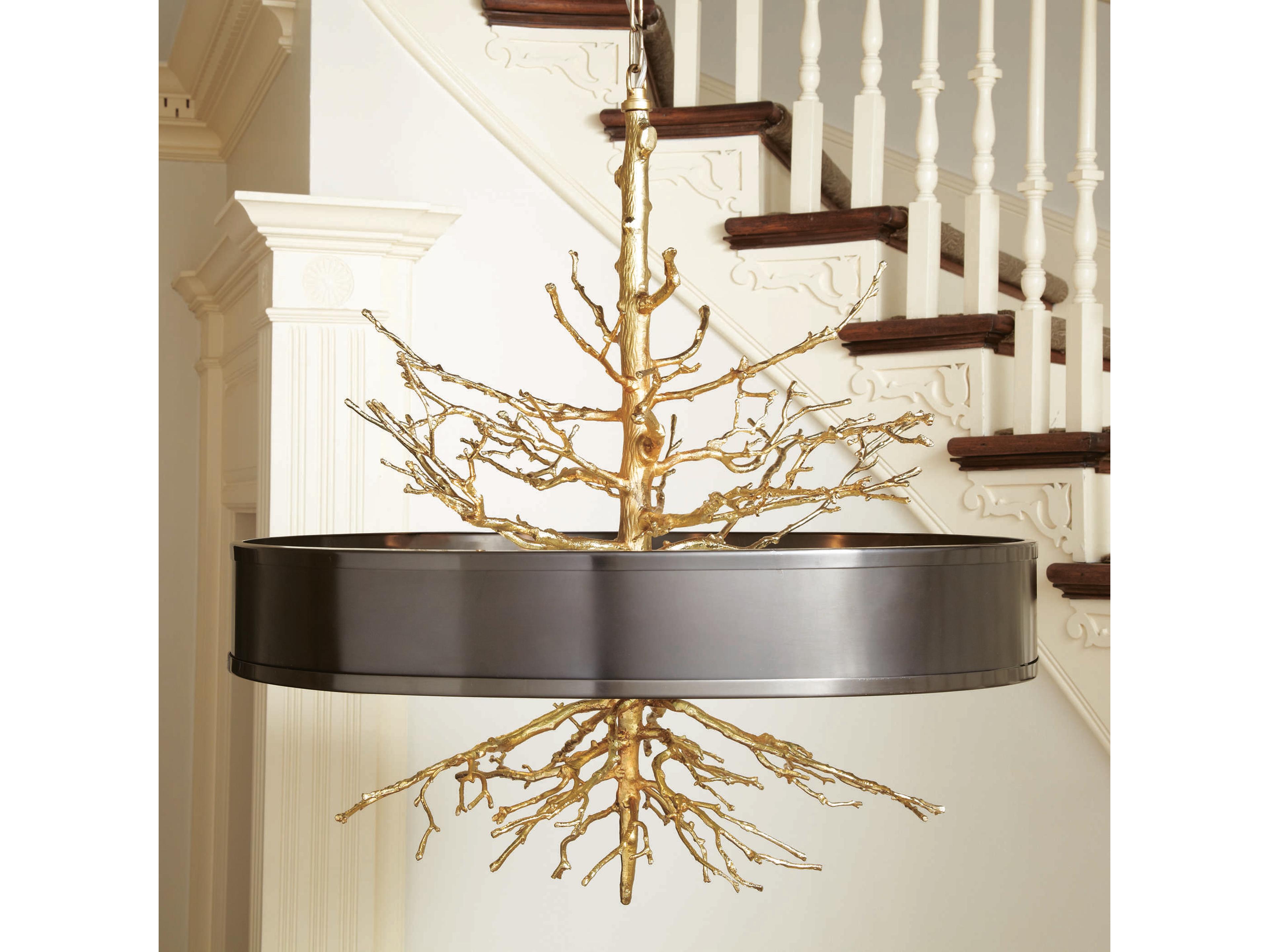 Twig 4-Light Brass Glass Drum Pendant